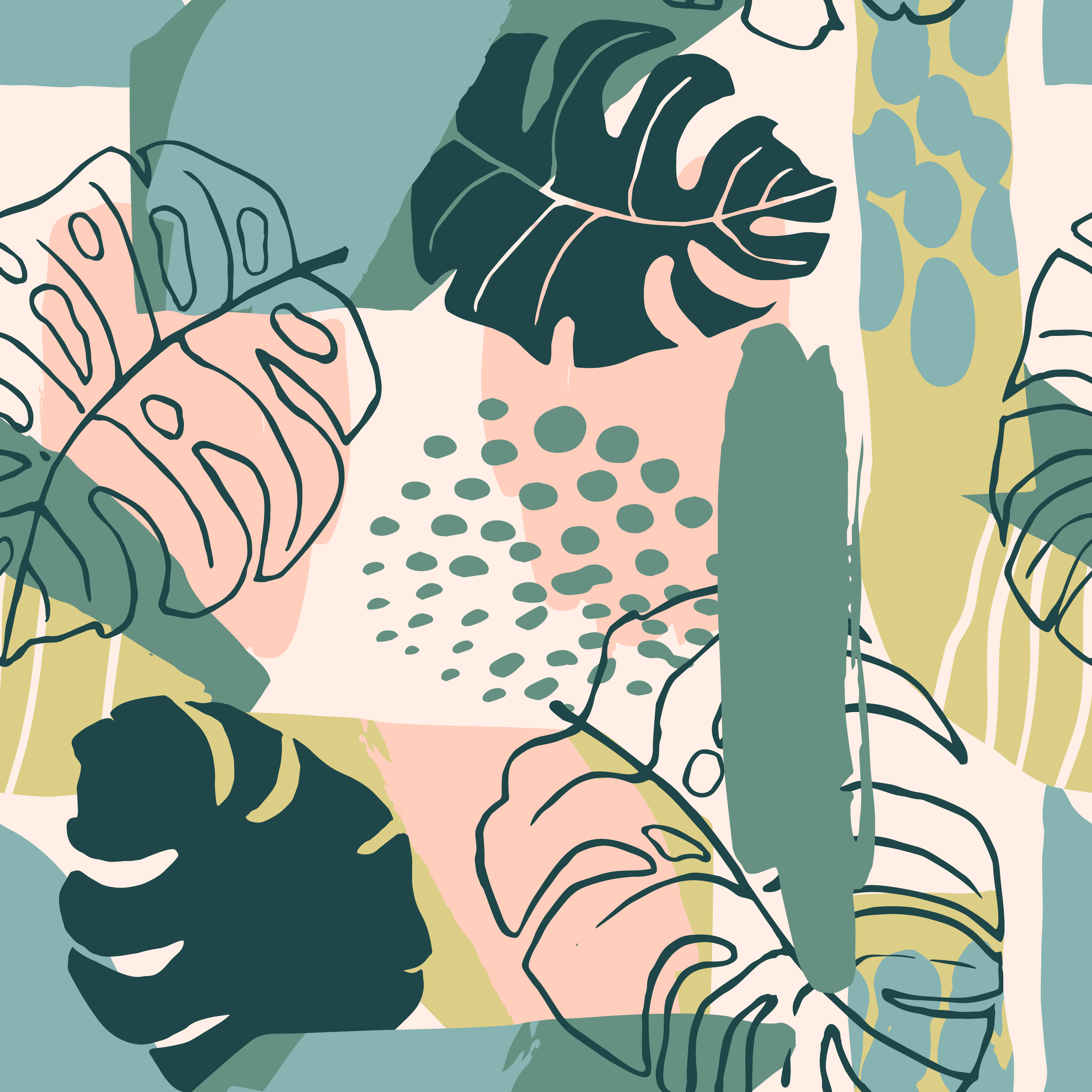 Abstract creative seamless pattern with tropical plants in Illustration and Graphics Inspiration by Nadia Grapes