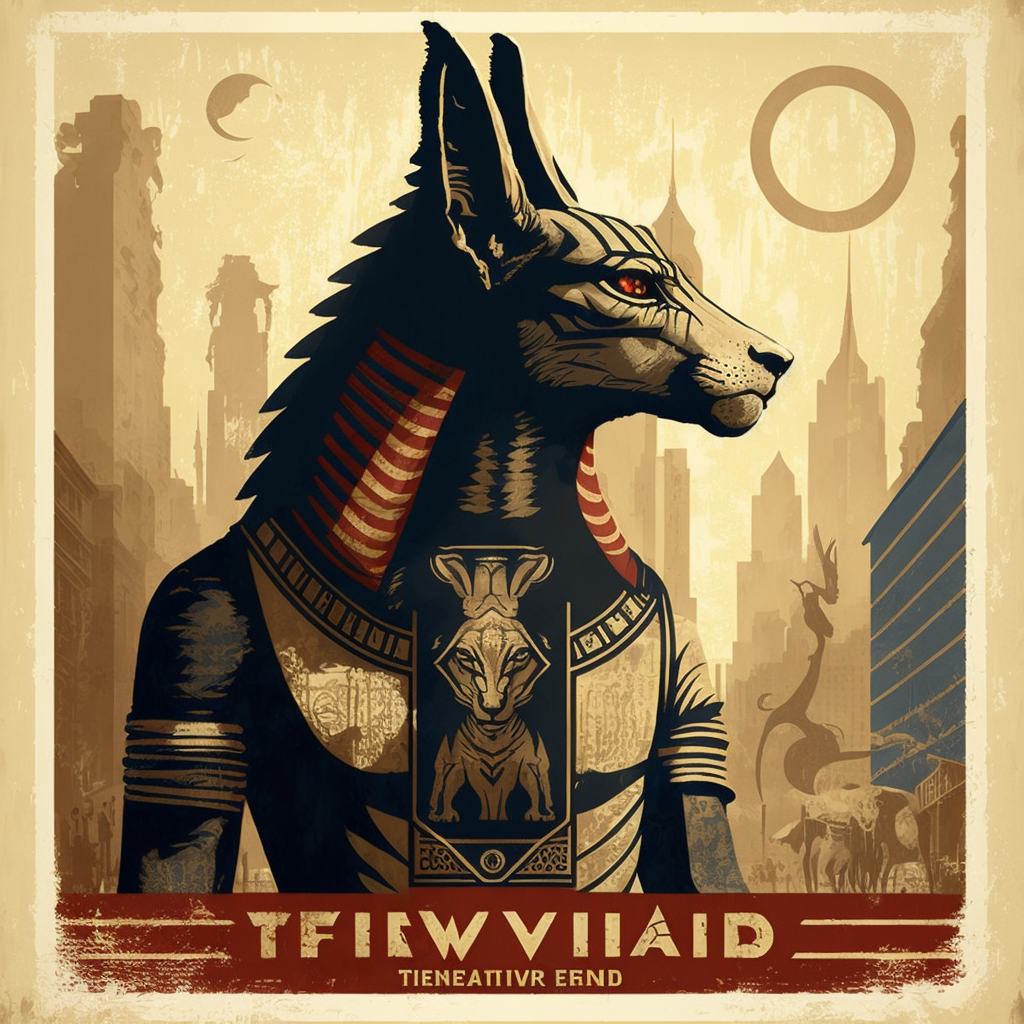 Egyptian animal humanoid god in the city 6 in T-Shirt Design Inspiration by Twarrior