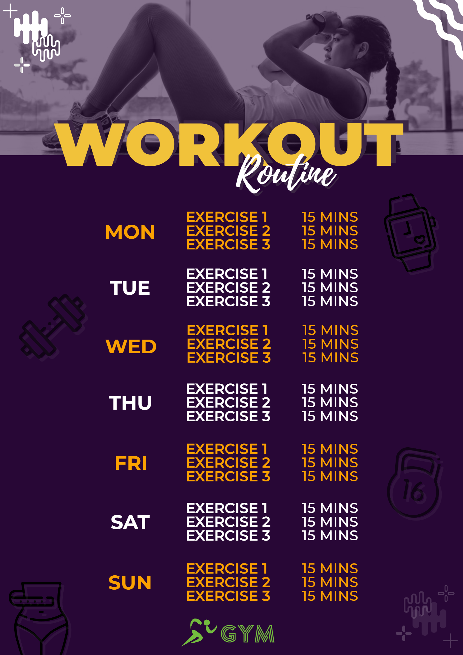 Modern Workout Routine Template by Mariana Ruiz Modern Workout Routine Template in Poster Design Inspiration by Mariana Ruiz
