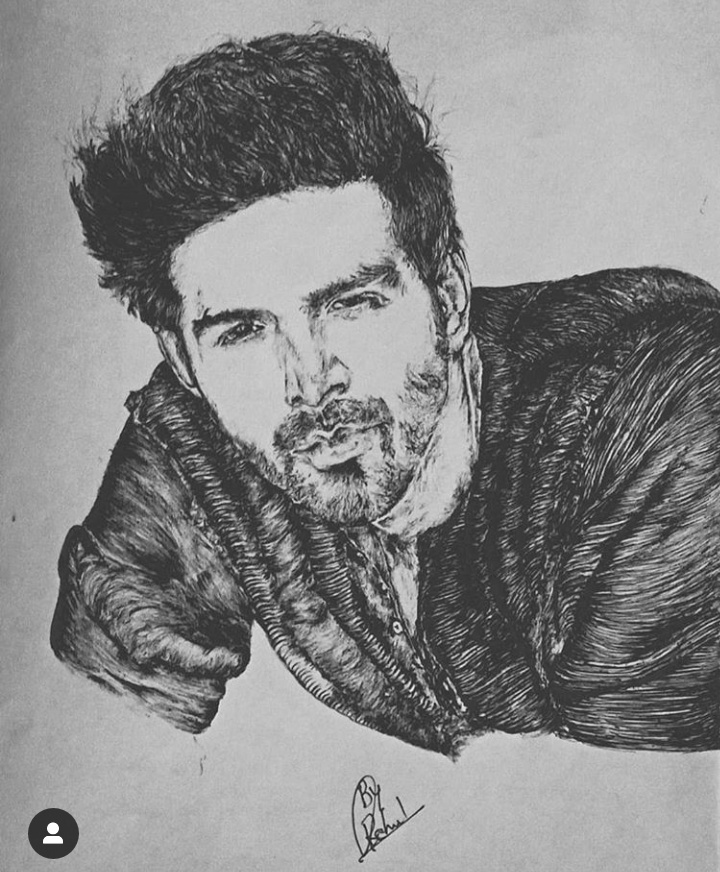 Portrait of Bollywood Actor Kartik Aryan in Drawing Inspiration by Rahul Sengupta