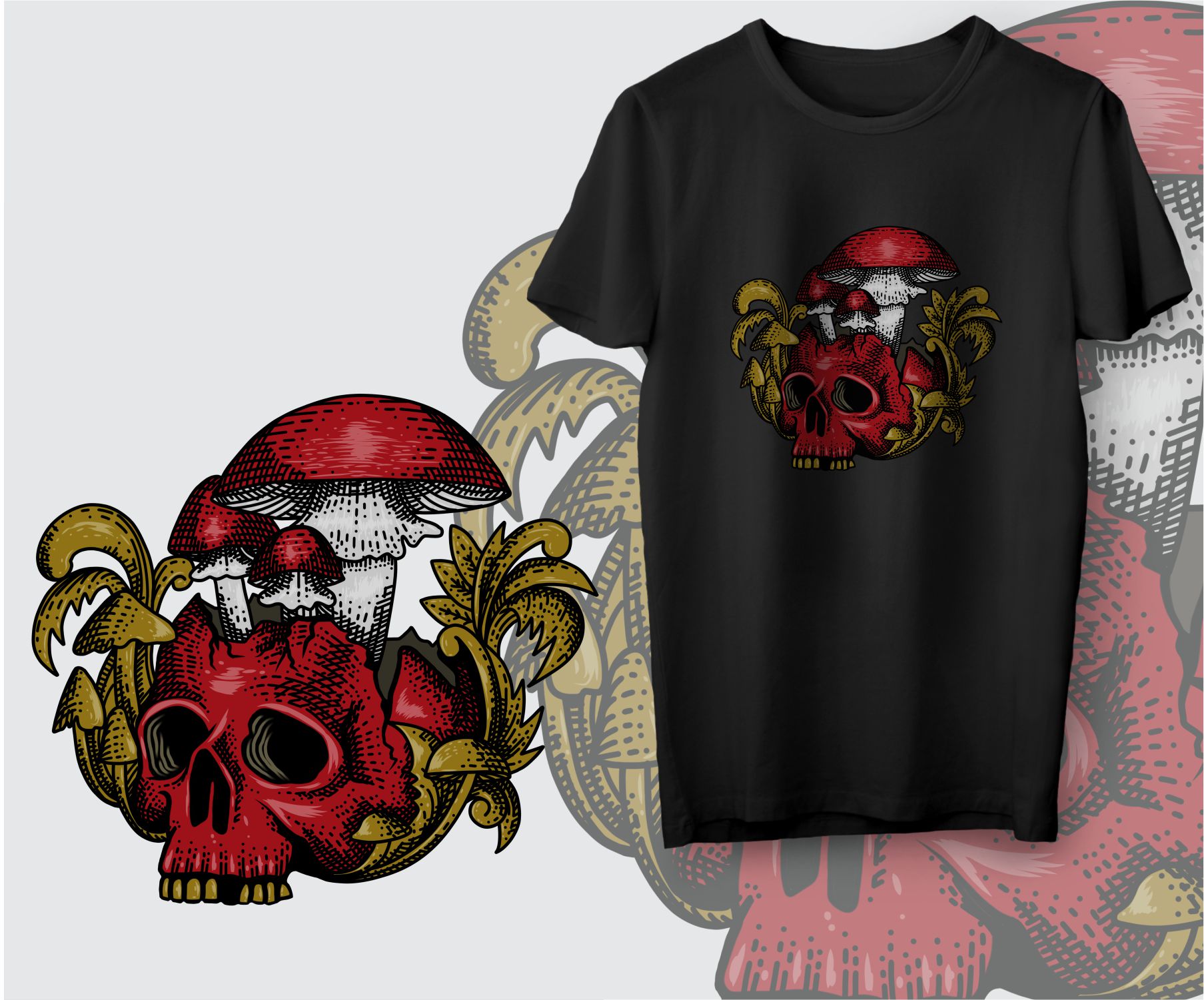 Skull mushroom by Rachmad Skull mushroom in T-Shirt Design Inspiration by Rachmad