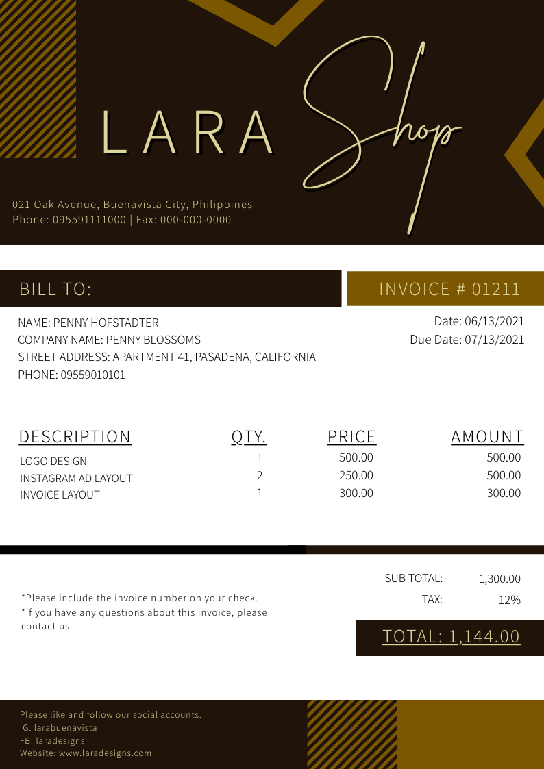 INVOICE 001 by Lara Buenavista INVOICE 001 in Invoice Inspiration by Lara Buenavista