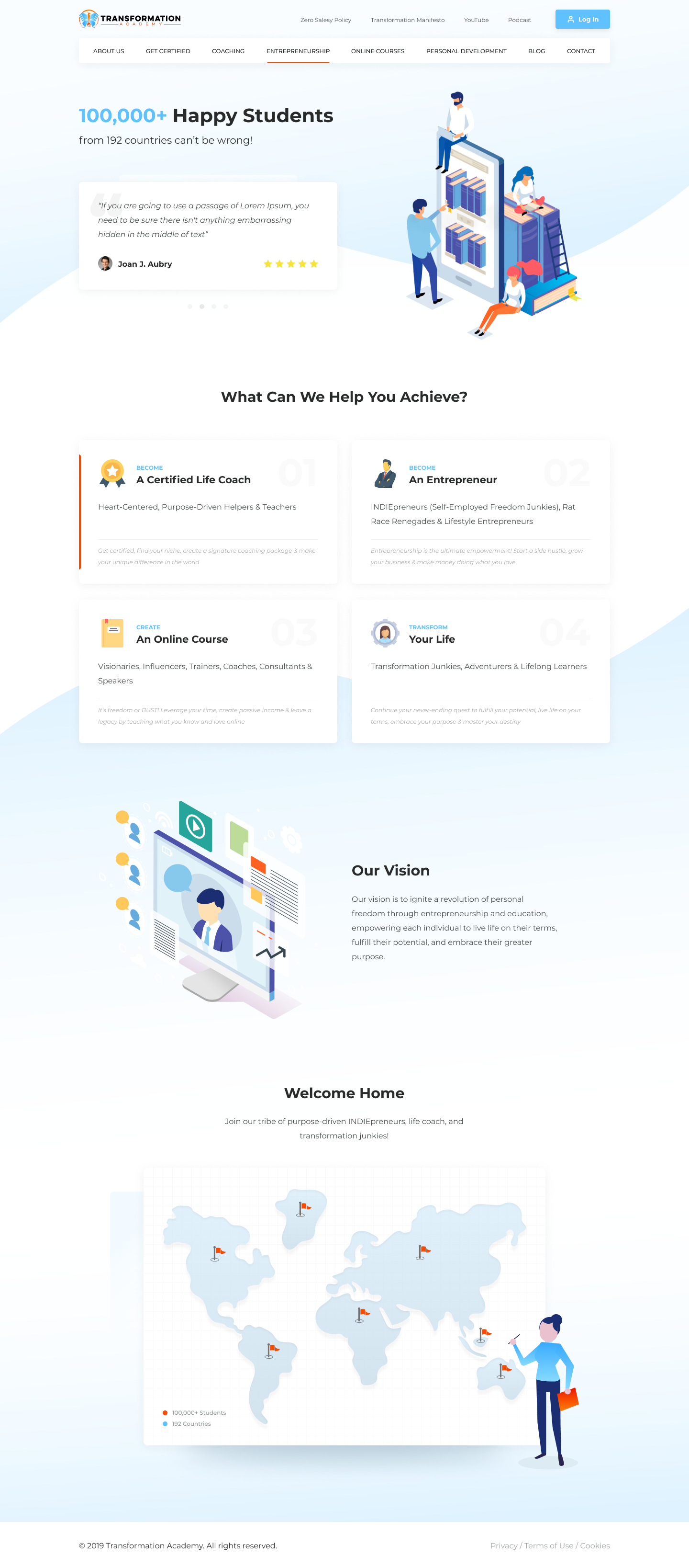 Homepage for Transformation Academy in Website Design Inspiration by Getlion
