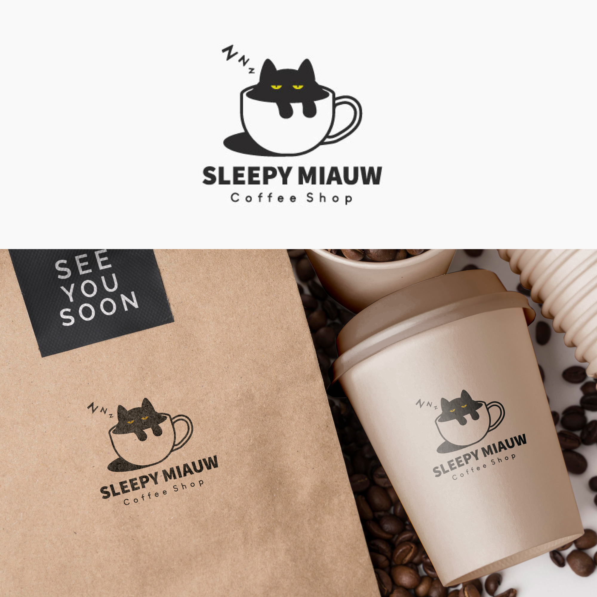 Sleepy Miauw Coffee Shop Logo by Tantowidesign Sleepy Miauw Coffee Shop Logo in Logo & Brand Identity Inspiration by Tantowidesign