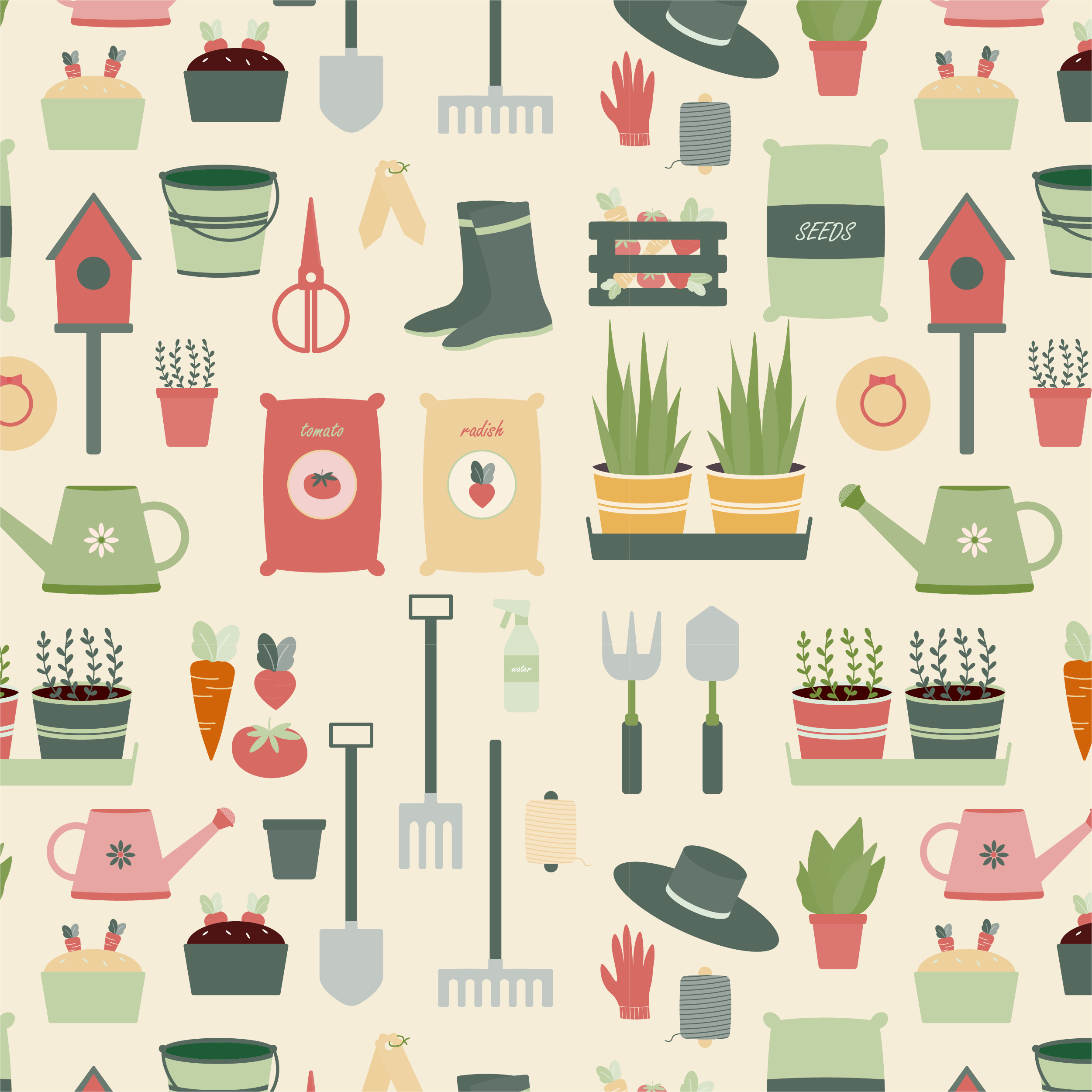 Garden tools and plants pattern by Aysel Zamanli Garden tools and plants pattern in Pattern & Surface Design Inspiration by Aysel Zamanli