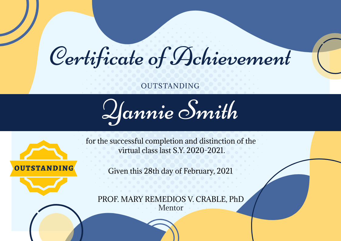 Certificate of Achievement in Certificate Inspiration by Michaela Shenna Delfin