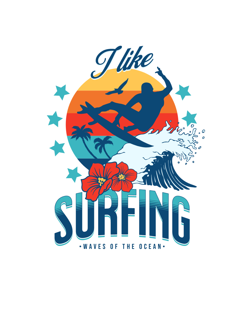 I like surfing waves of the ocean by Abessamad I like surfing waves of the ocean in T-Shirt Design Inspiration by Abessamad