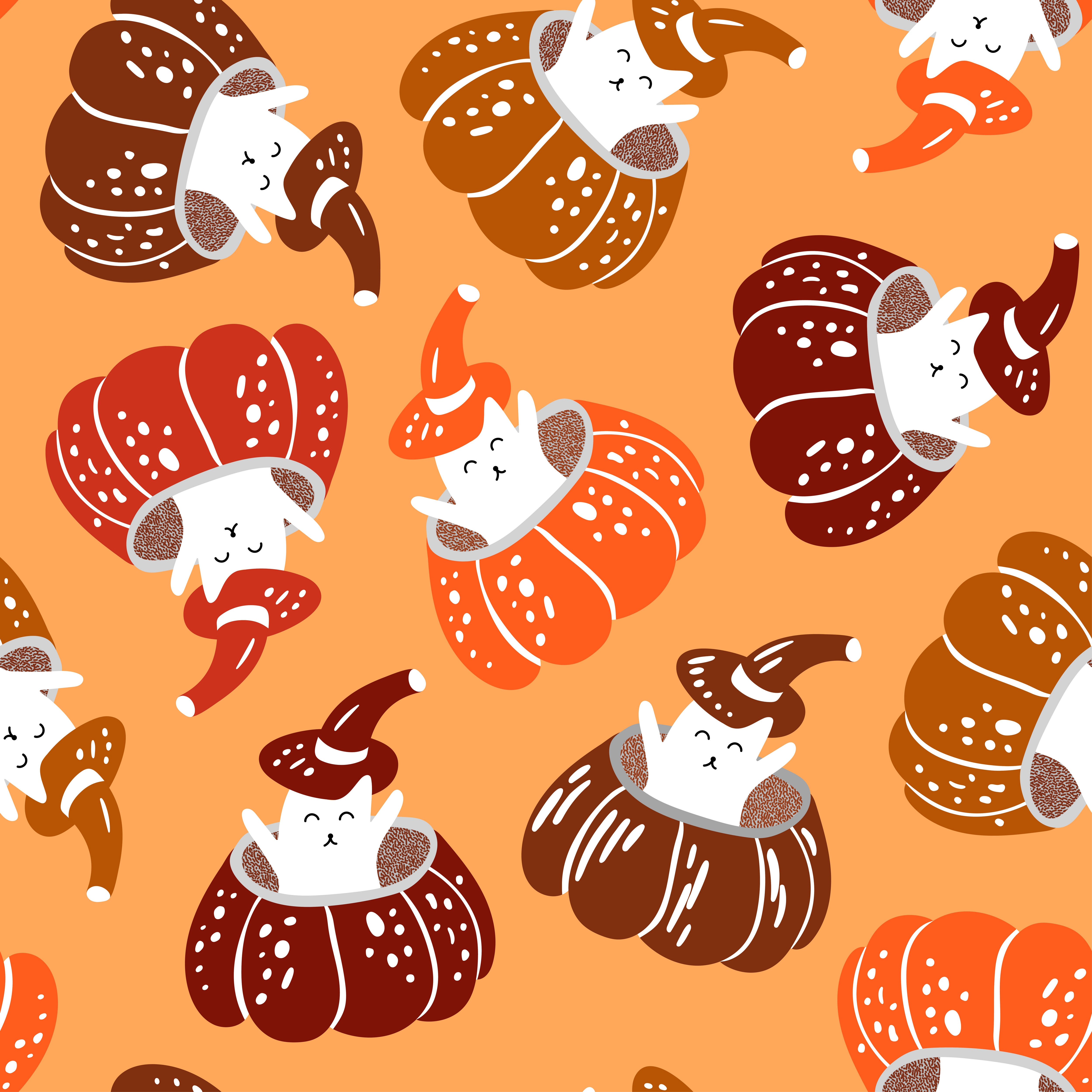 white cat in orange pumpkin by Luda Gracheva white cat in orange pumpkin in Pattern & Surface Design Inspiration by Luda Gracheva