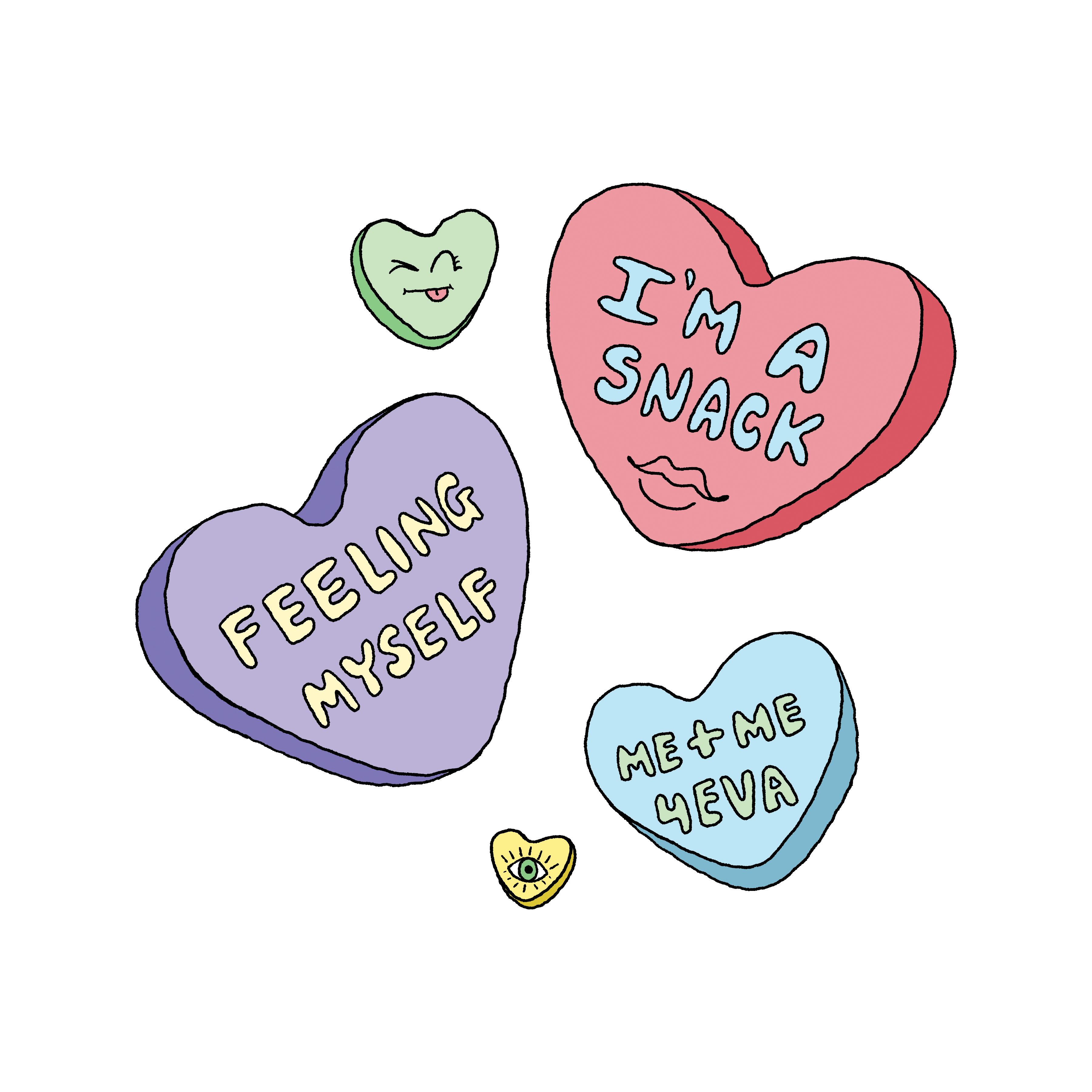 SELF LOVE CANDY HEARTS in Illustration and Graphics Inspiration by Gray Lunara
