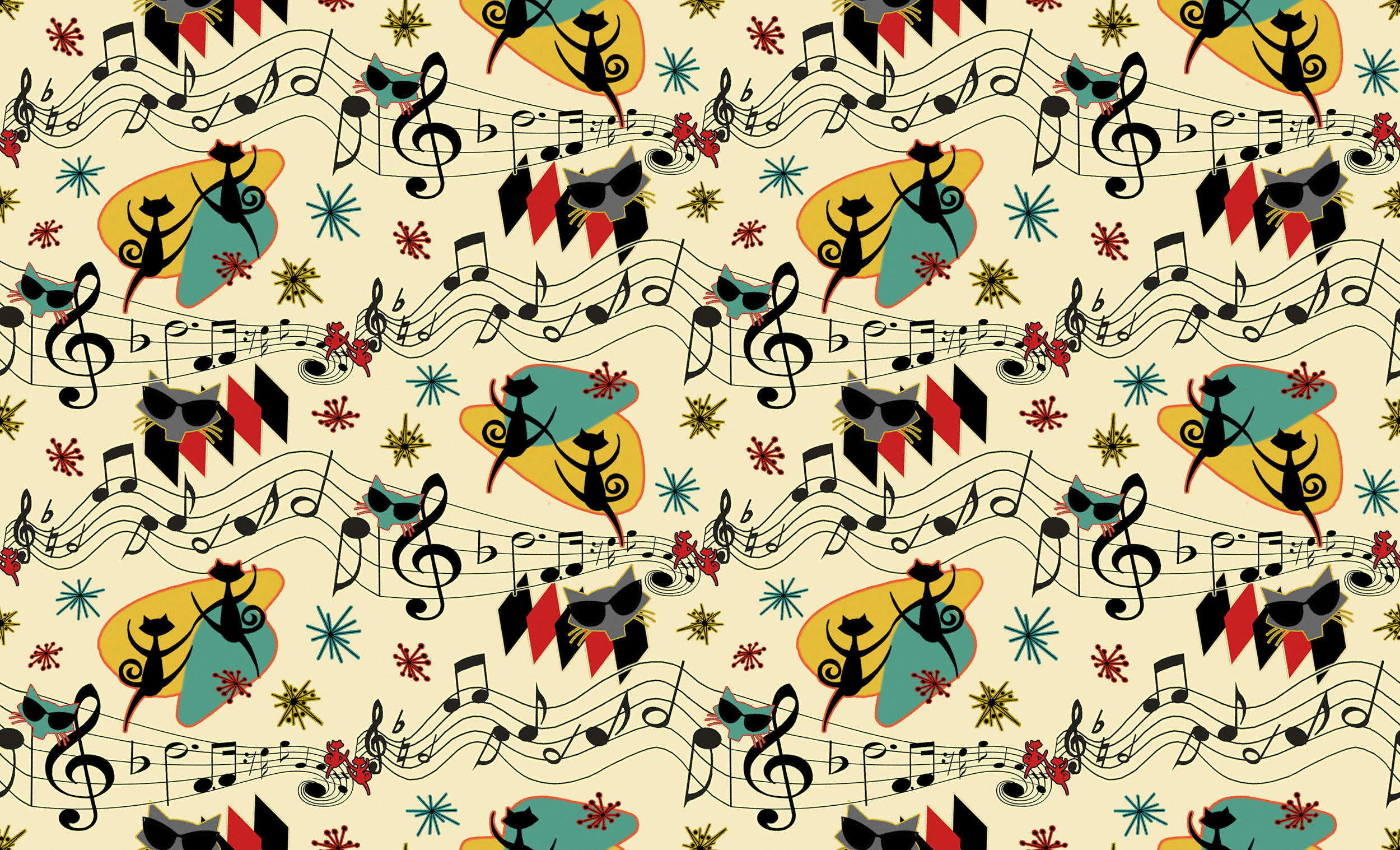 Rockabilly Cool Cats on Cream in Pattern & Surface Design Inspiration by Barbara Marrs