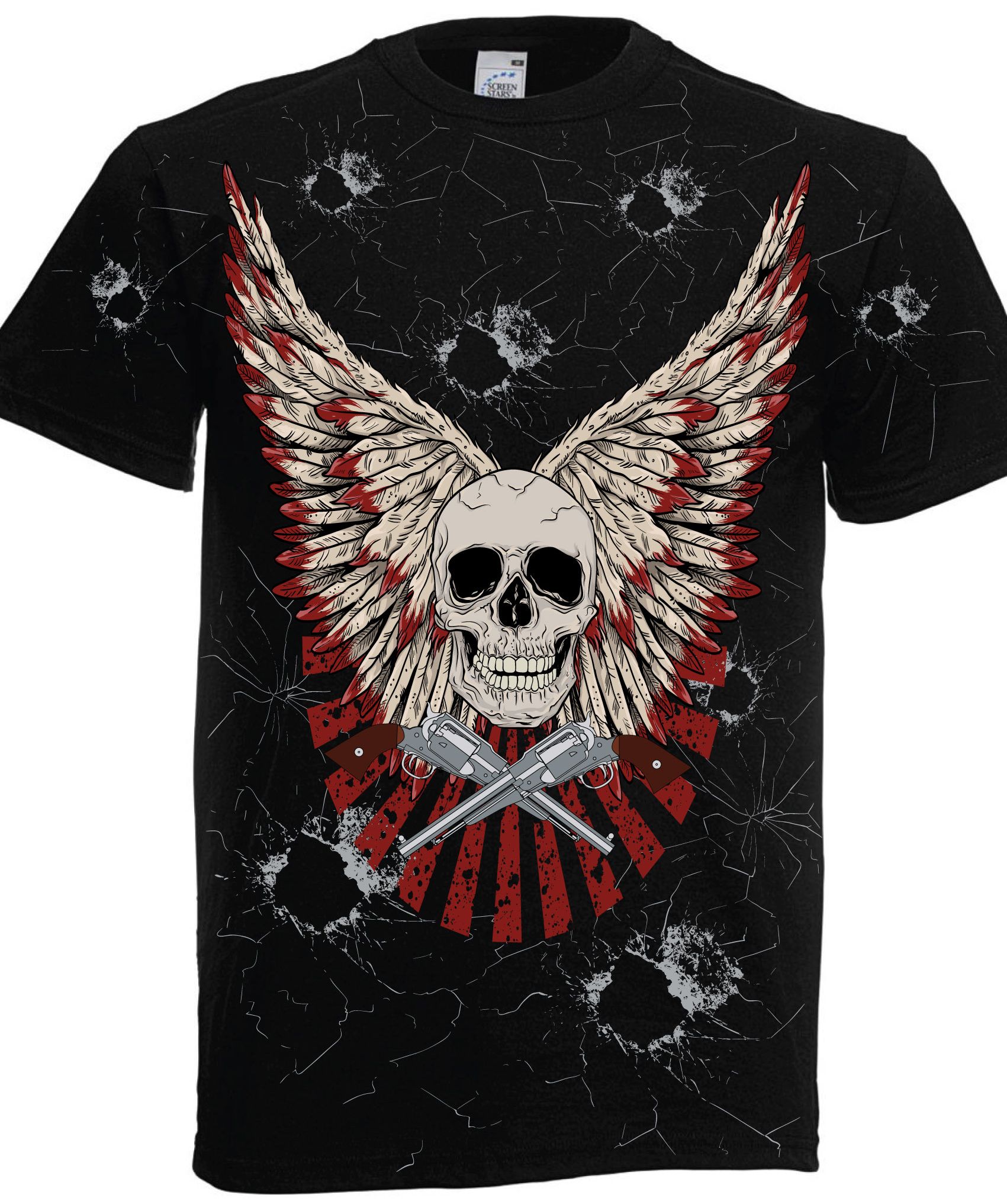 Skull with guns Tshirt design in T-Shirt Design Inspiration by Feha