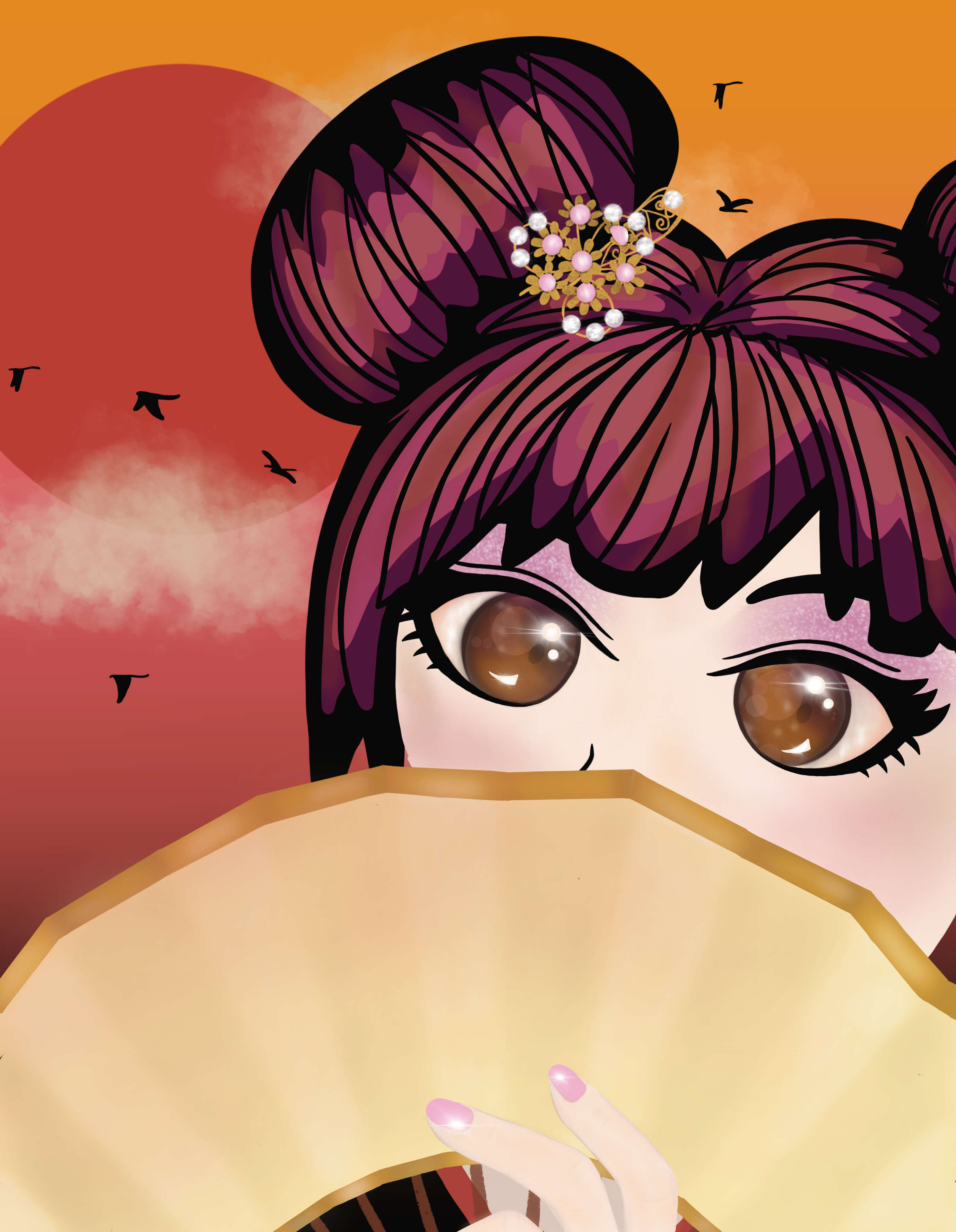 Anime Geisha Sunset in Digital Art Inspiration by Tori Hansla