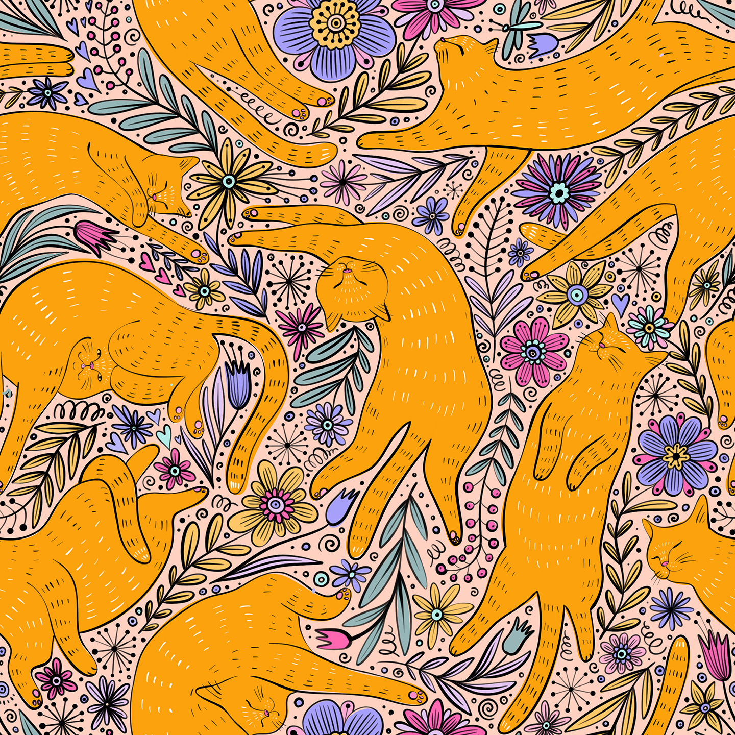 Sleeping cats by Julia Gosteva Sleeping cats in Pattern & Surface Design Inspiration by Julia Gosteva