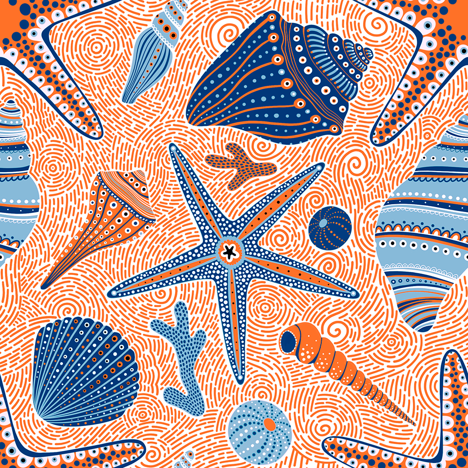 Seashells in Pattern & Surface Design Inspiration by Julia Gosteva