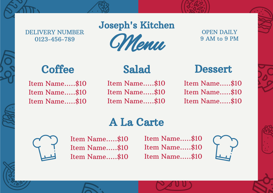A La Carte Menu Design in Menu (Landscape) Inspiration by Preet Chovatiya