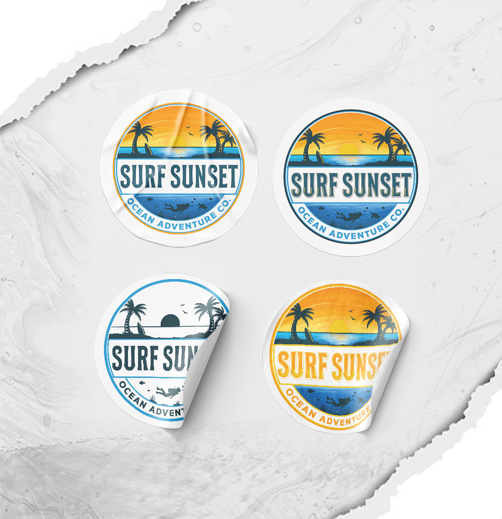 SURF SUNSET OCEAN ADVENTURE CO. by Exiguus SURF SUNSET OCEAN ADVENTURE CO. in Sticker Design Inspiration by Exiguus