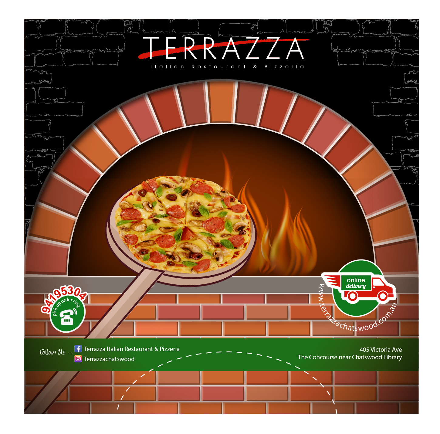 Terrazza italian Pizza Packaging Box - Front View by Detzcreeper Terrazza italian Pizza Packaging Box - Front View in Packaging Design Inspiration by Detzcreeper