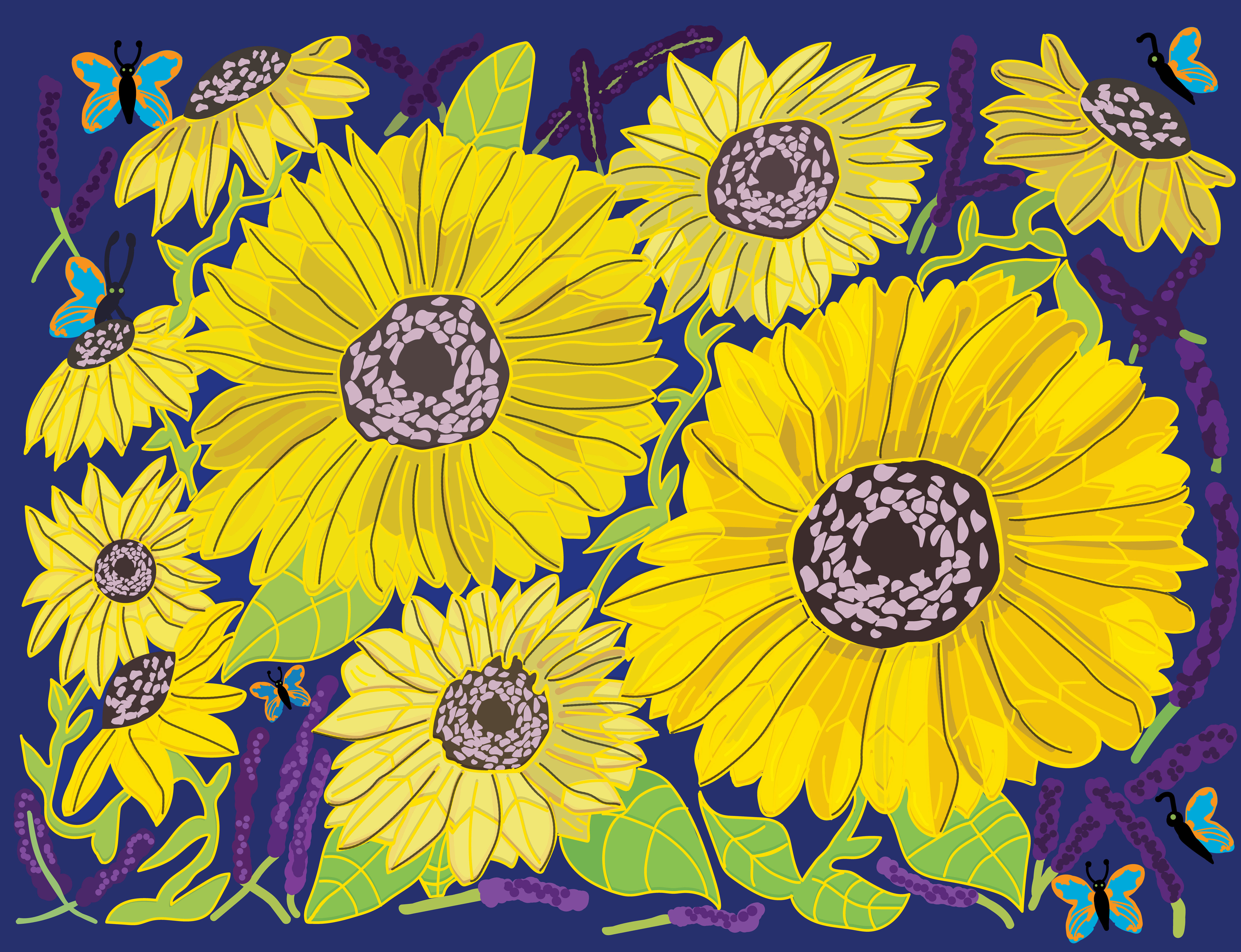 Sunflowers and Lavenders by Regina Humphrey Sunflowers and Lavenders in Illustration and Graphics Inspiration by Regina Humphrey