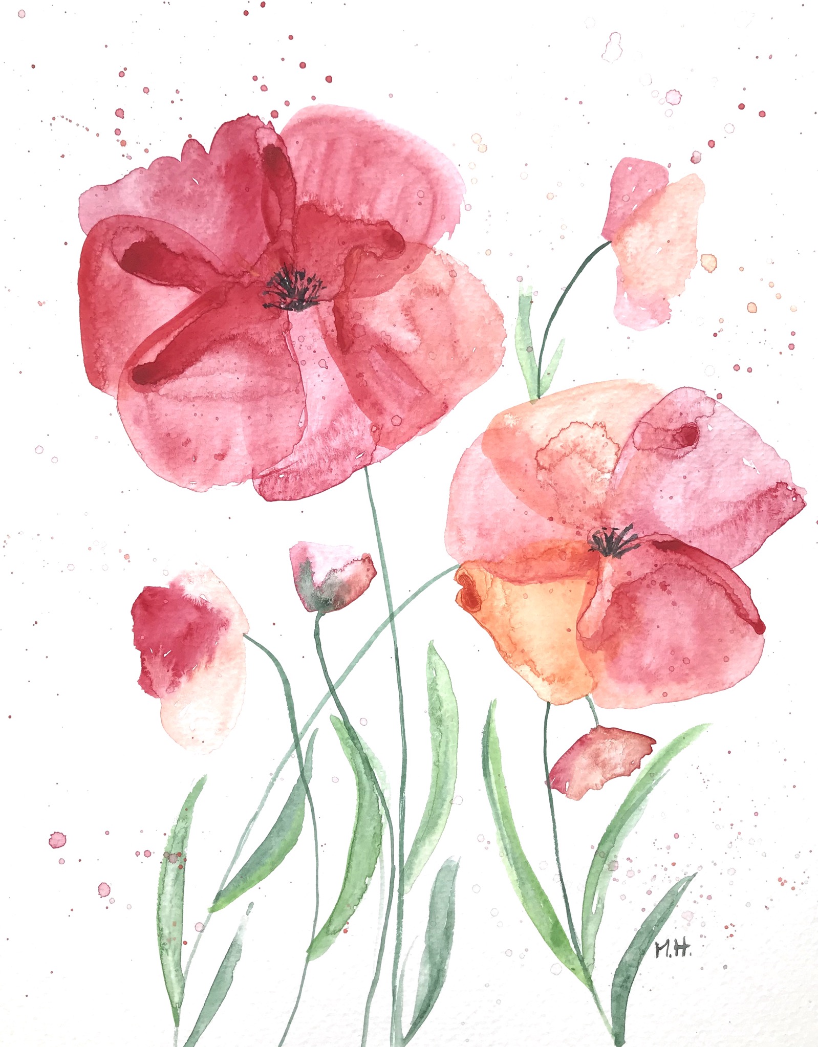 Red flowers watercolour painting by Artbymonika26 Red flowers watercolour painting in Stationery Design Inspiration by Artbymonika26