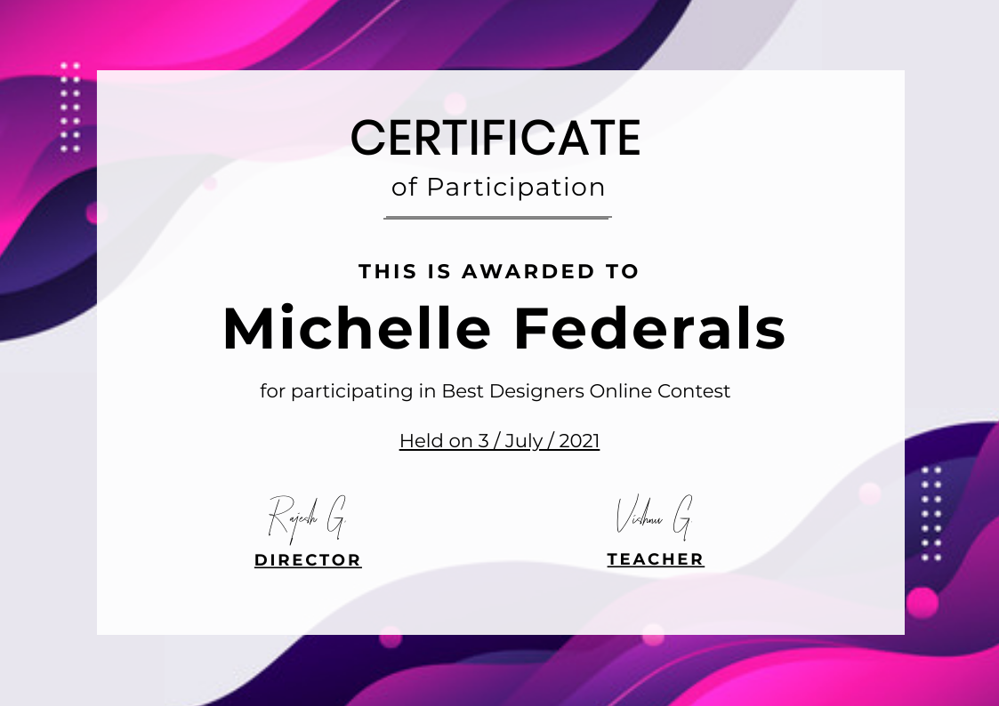 Certificate of Participation in Certificate Inspiration by Vishnu Grover