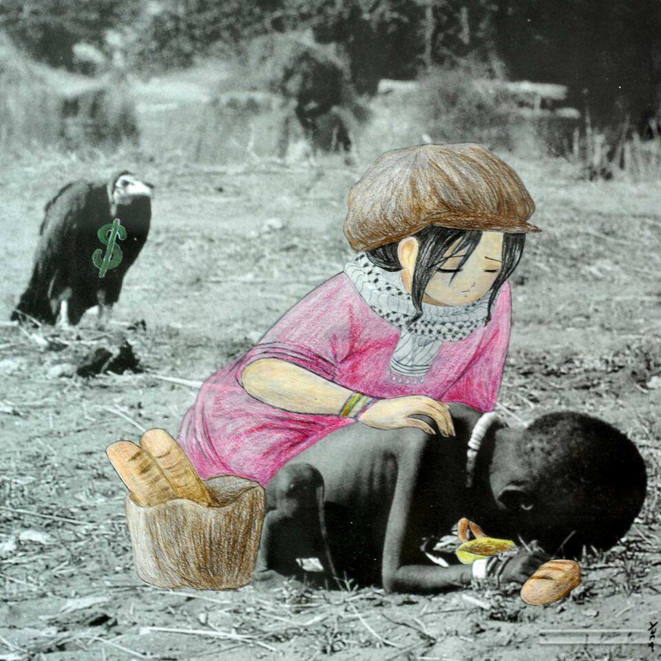 Hunger and capitalism in Drawing Inspiration by Maram Albawwab