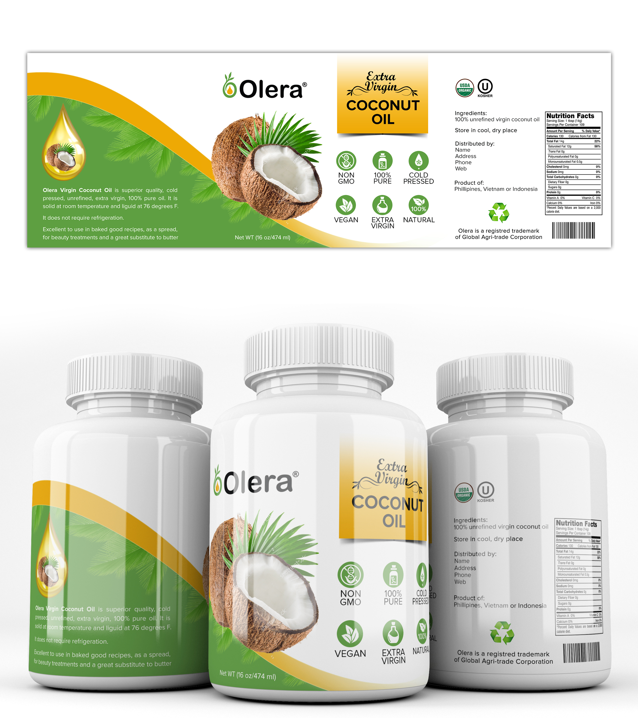 Coconut oil bottle in Packaging Design Inspiration by Anchy.mat