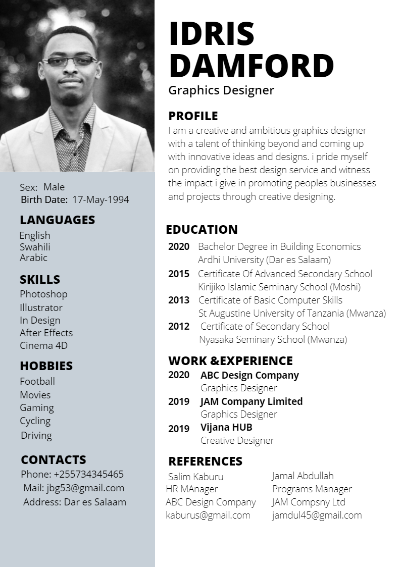 Minimalist Resume by Juma Salum Minimalist Resume in Resume Design Inspiration by Juma Salum