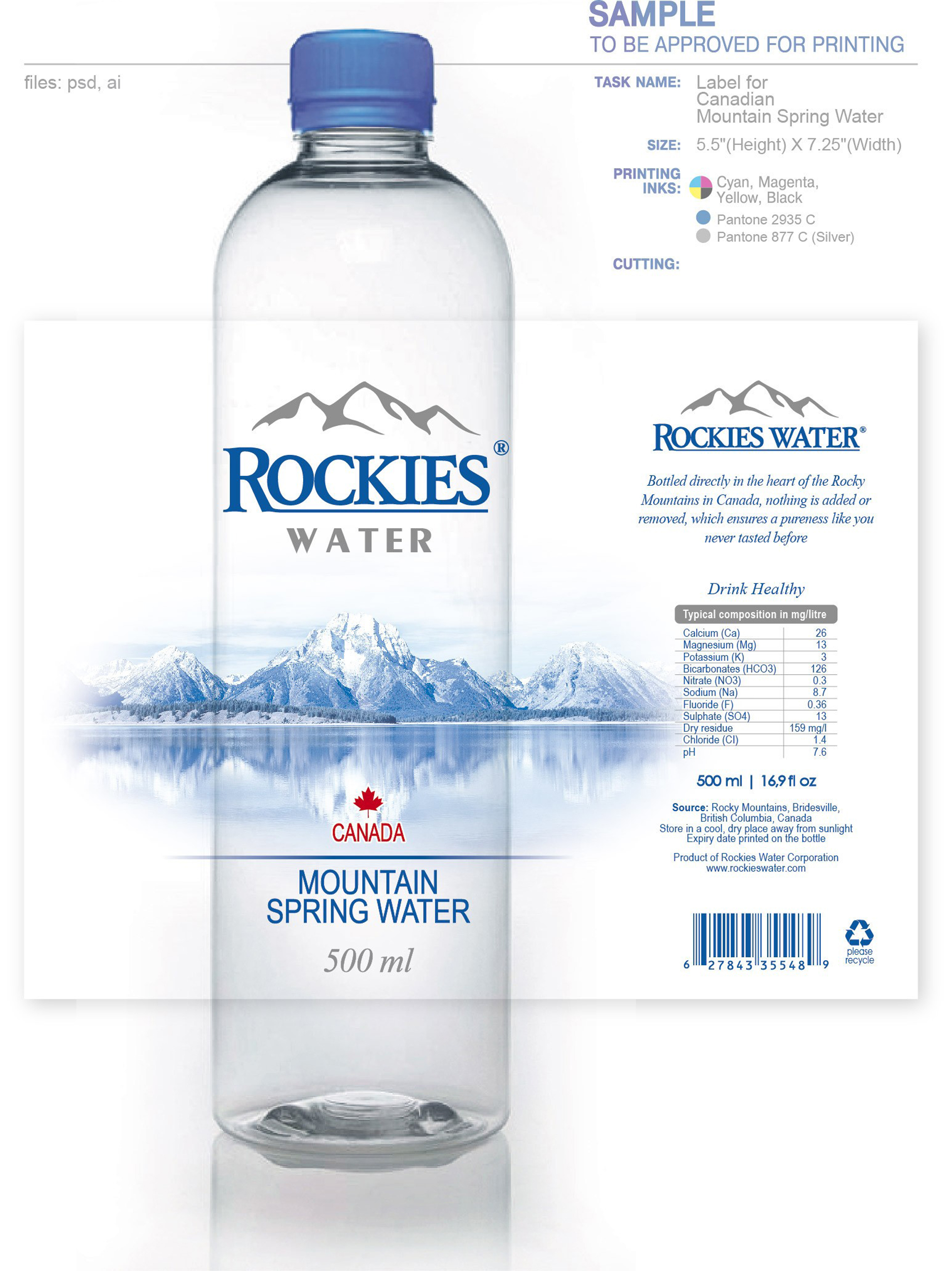 Label Design For Canadian Mountain Spring Water By Summer design 160178 ...