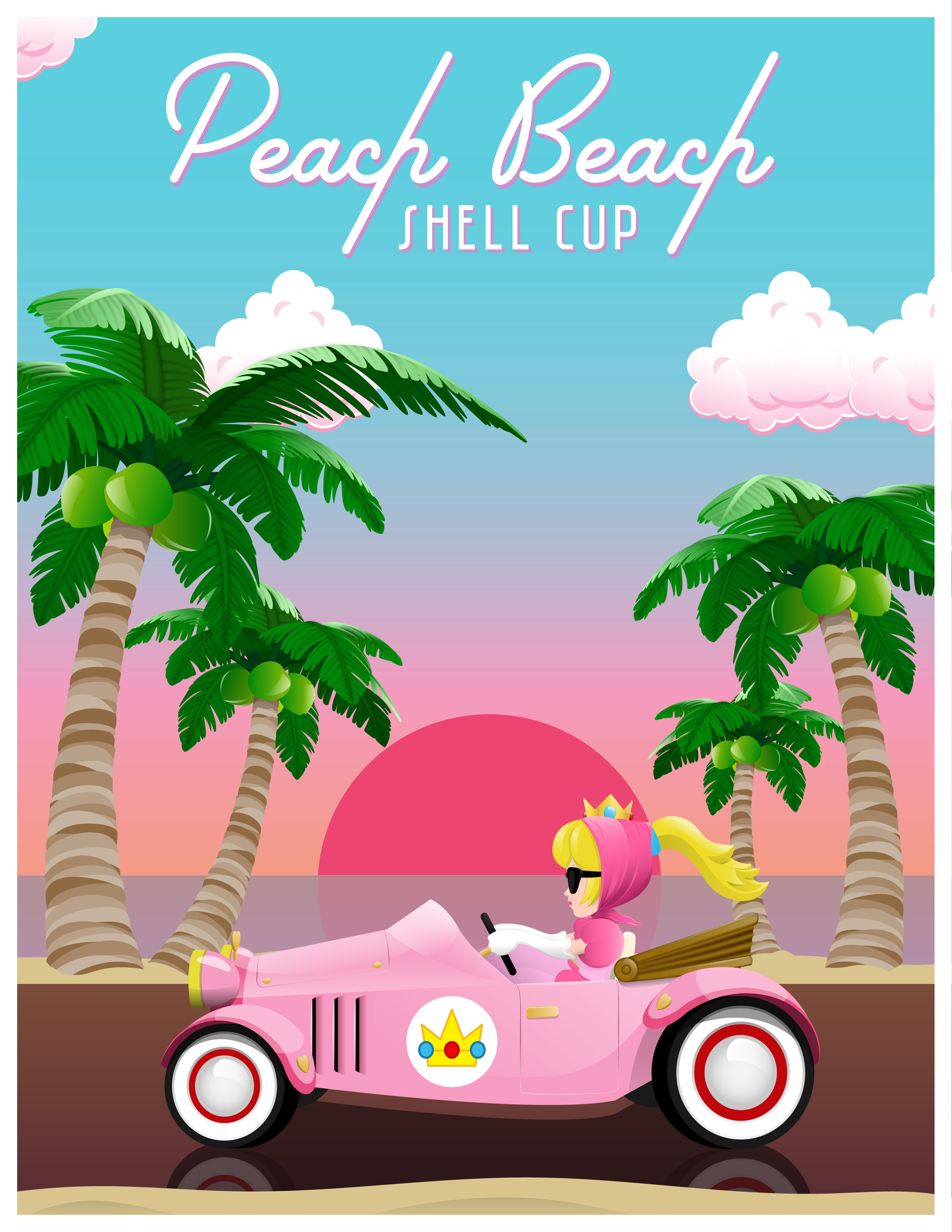 Peach Beach Poster in Cartoon & Caricature Inspiration by Joelle Guagliardo