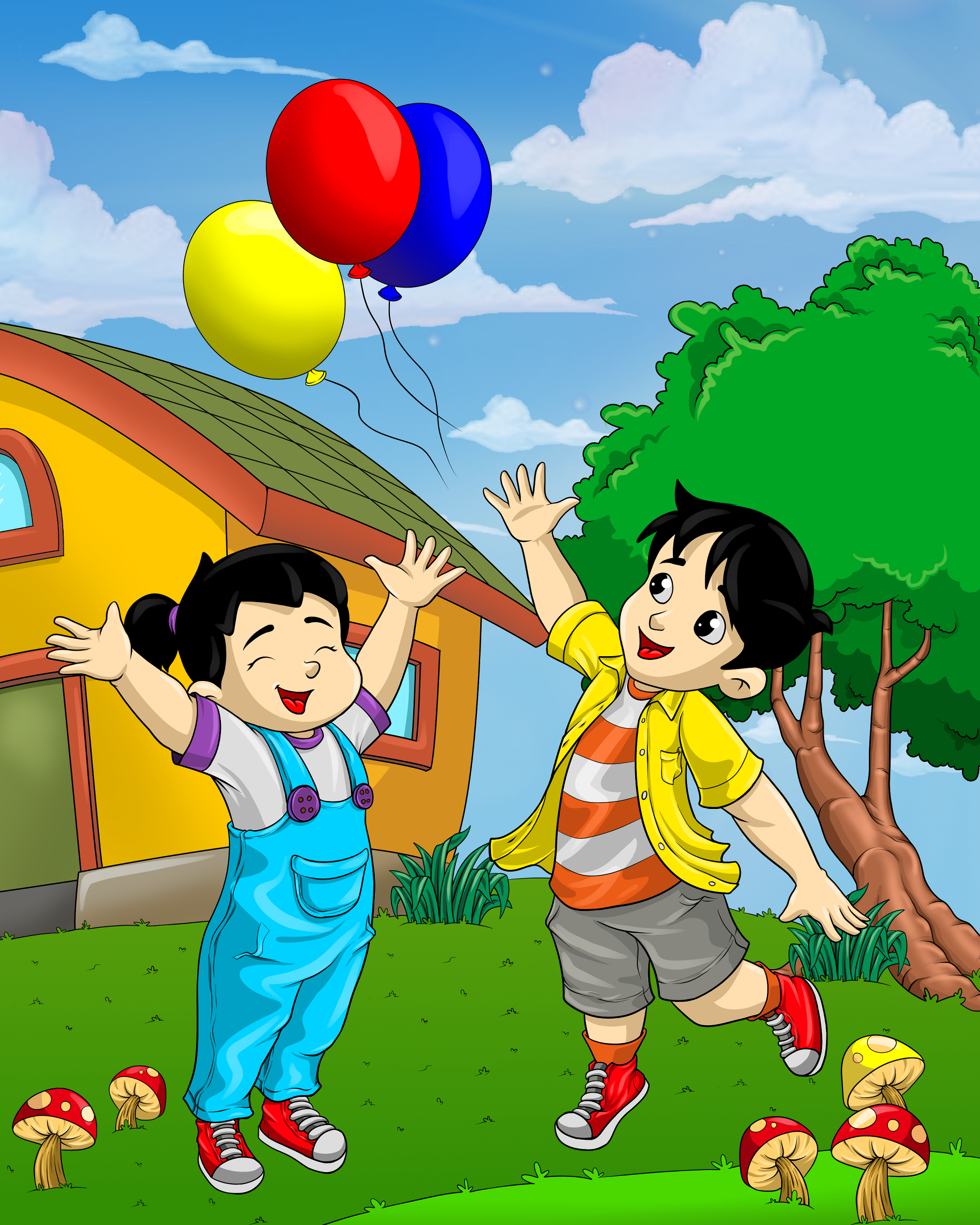 kids playing balloons by Agusgarisbesar kids playing balloons in Illustration and Graphics Inspiration by Agusgarisbesar