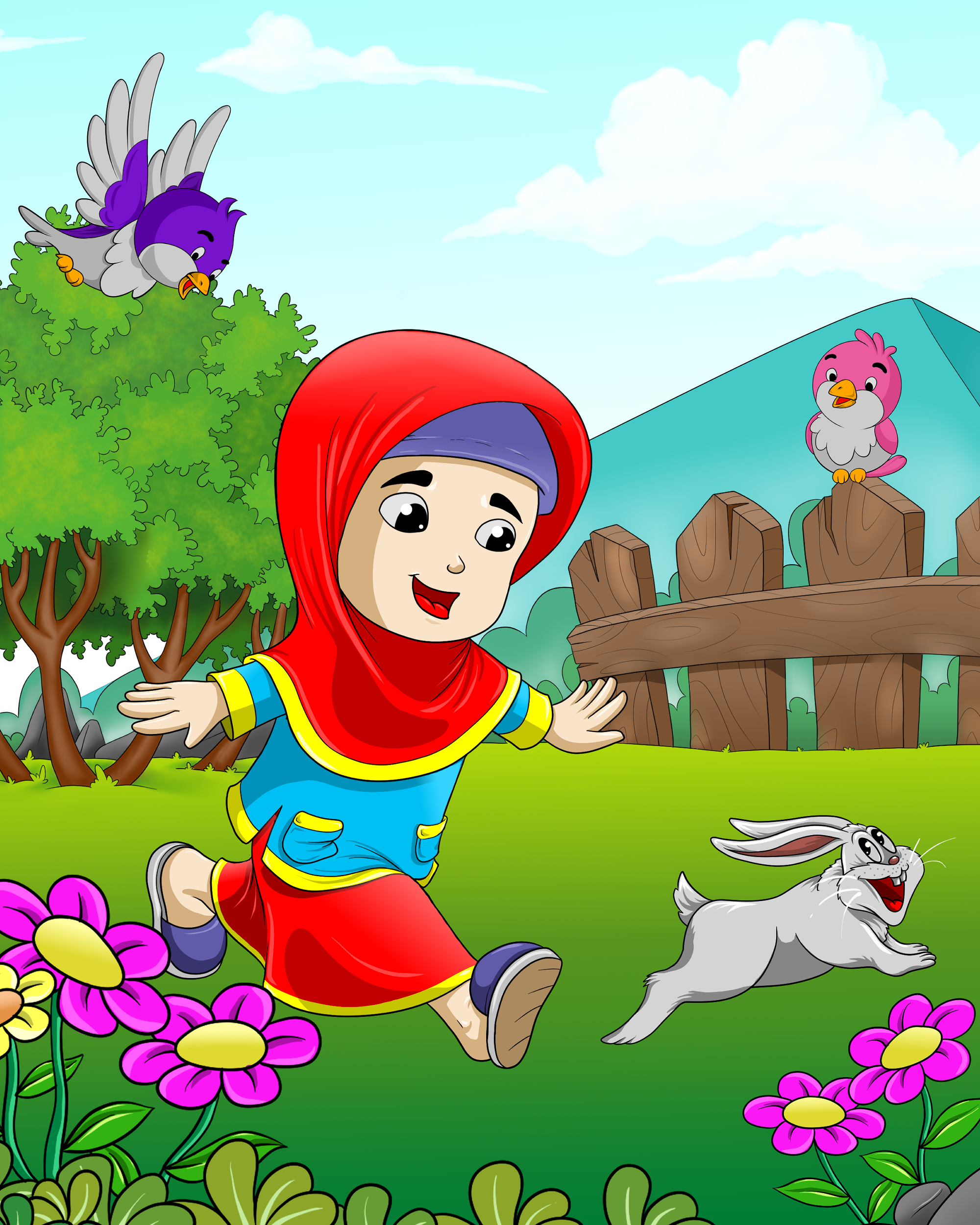 Children Chasing Rabbits In The Yard By Agusgarisbesar 398822 - Designhill