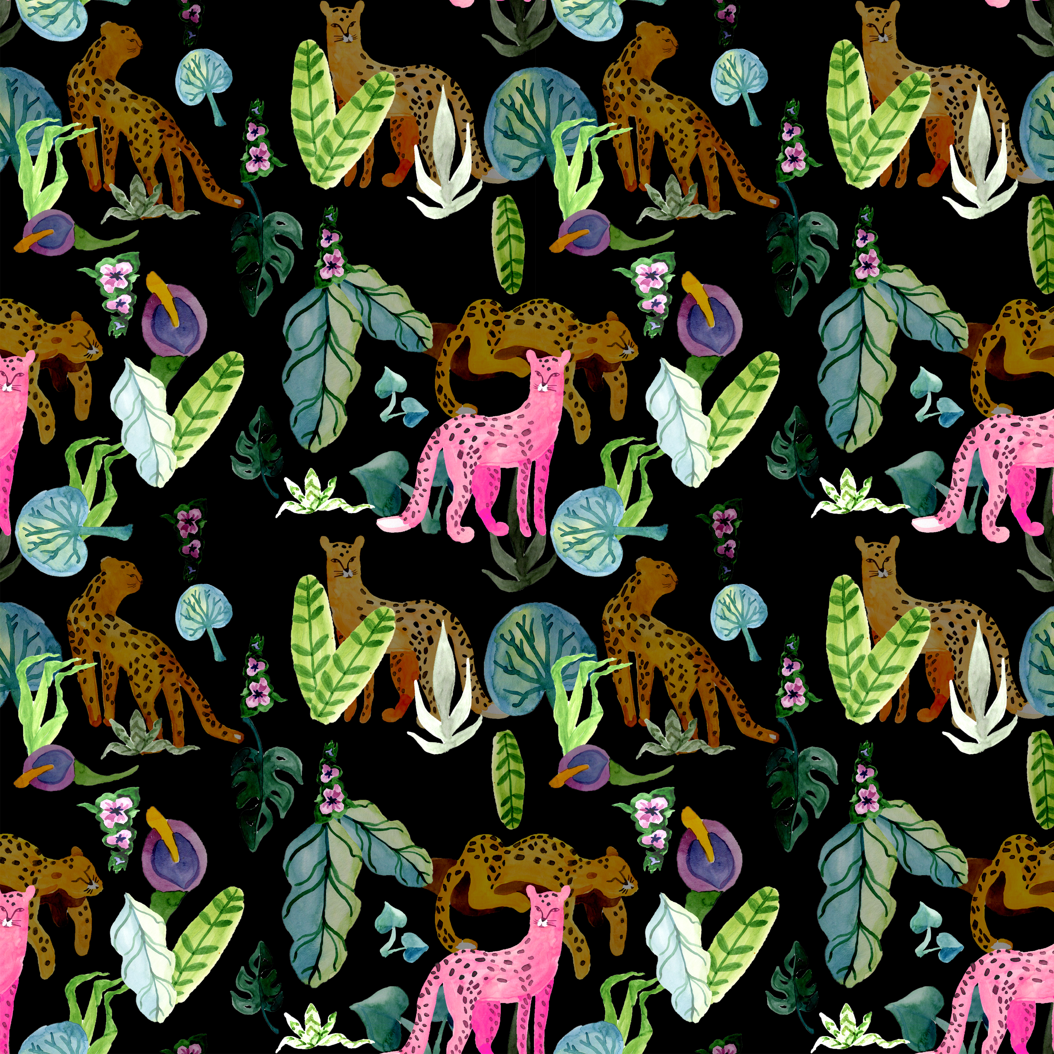 Pink Panther, Leopards and the jungle in Pattern & Surface Design Inspiration by Elena Krotova