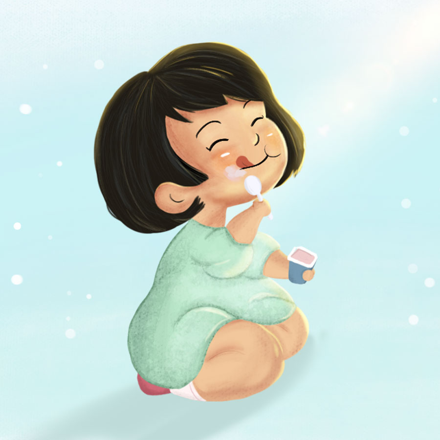 The happy kid eating yogurt in Illustration and Graphics Inspiration by Miadigitaldesign