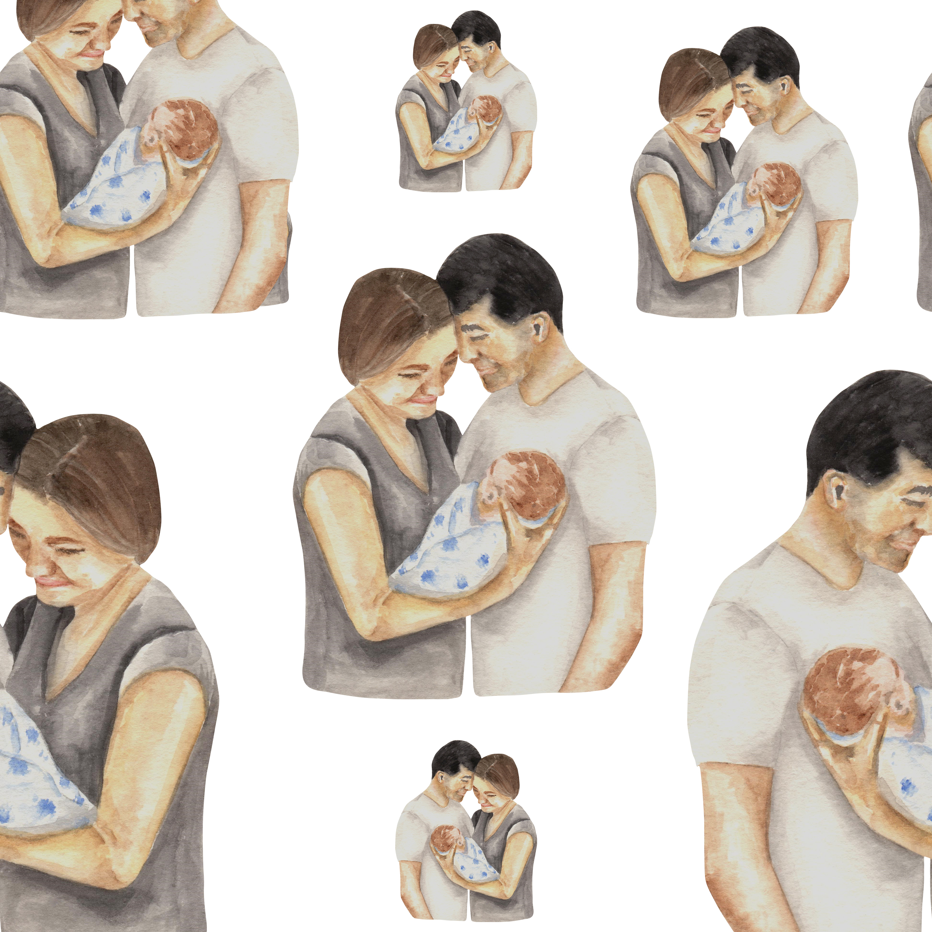 Happy Father's Day watercolor pattern. Young parents by Iryna Art Happy Father's Day watercolor pattern. Young parents in Illustration and Graphics Inspiration by Iryna Art