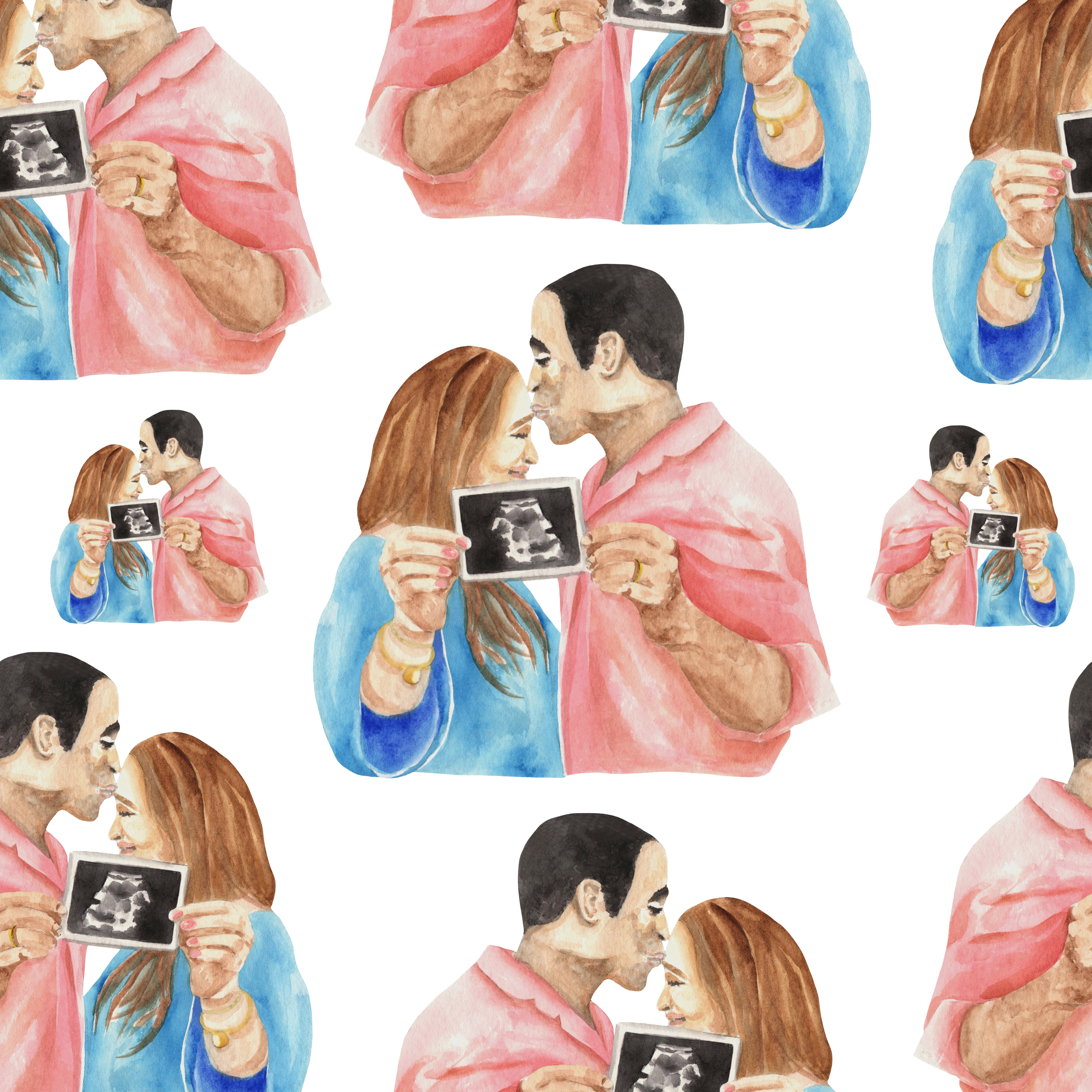 Happy Father's Day watercolor pattern. Future parents in Illustration and Graphics Inspiration by Iryna Art