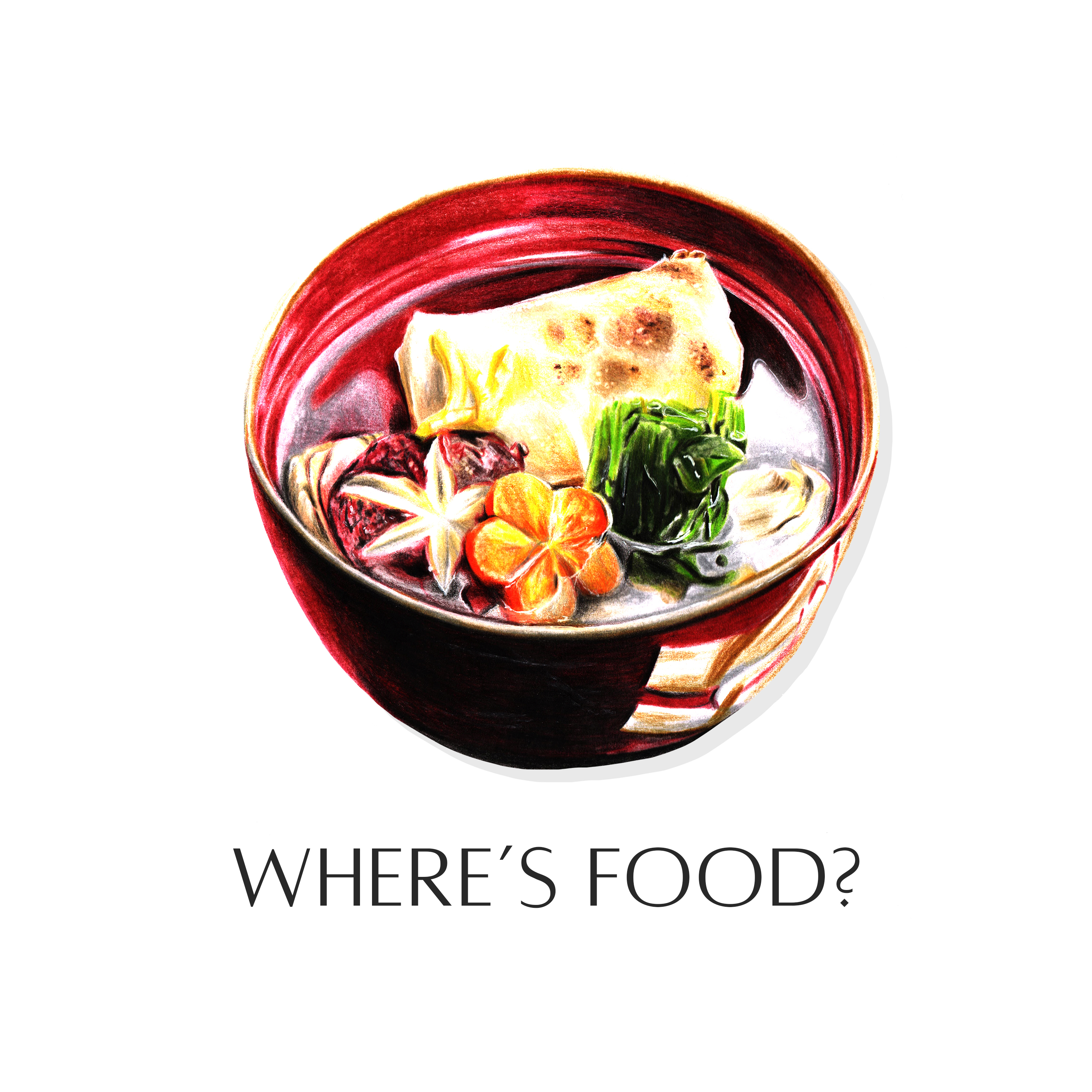 Hand drawn Japanese soup Dzoni. Traditional main course in Illustration and Graphics Inspiration by Iryna Art