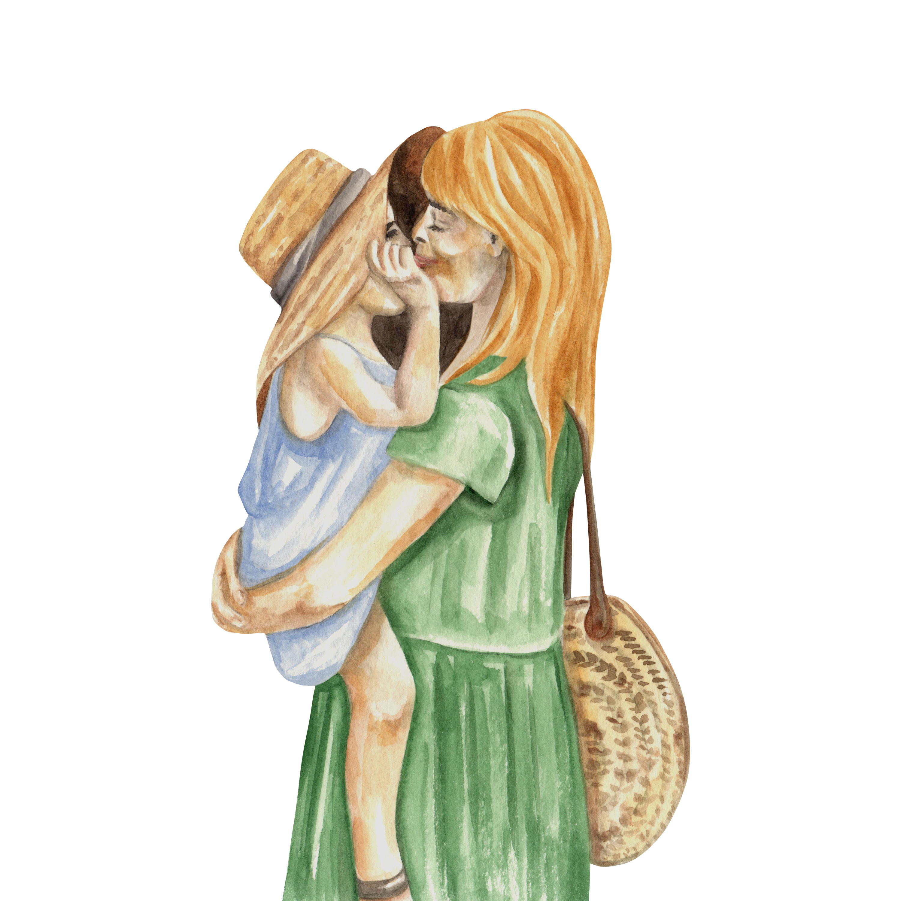 Watercolor illustration of happy mother with daughter by Iryna Art Watercolor illustration of happy mother with daughter in Illustration and Graphics Inspiration by Iryna Art