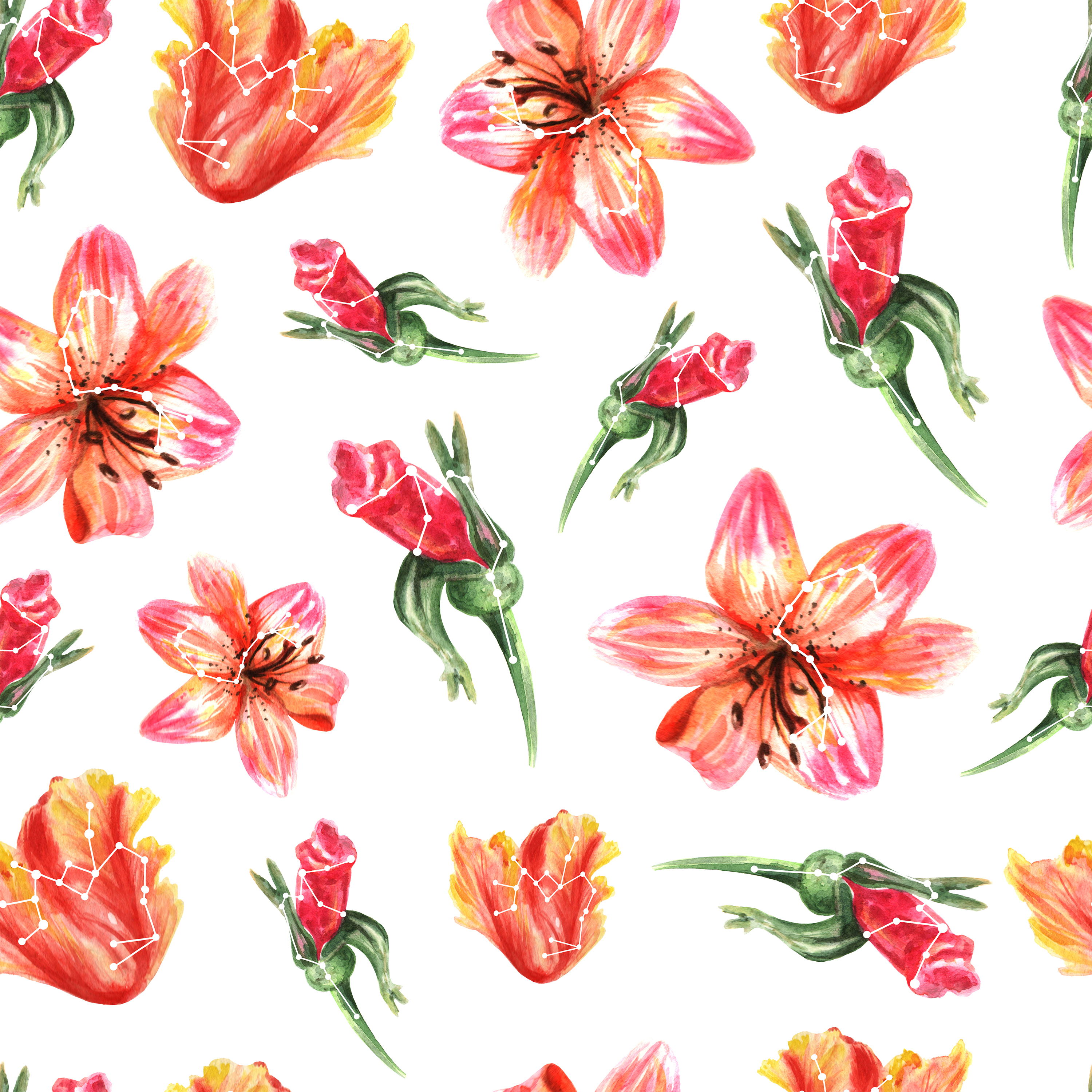 Watercolor seamless pattern of lily, rose and tulip in Pattern & Surface Design Inspiration by Iryna Art