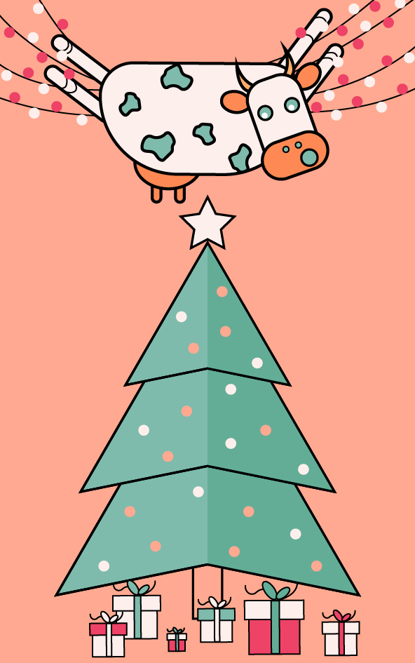 Christmas Illustration - White Christmas Cow by Shapes Farm Christmas Illustration - White Christmas Cow in Illustration and Graphics Inspiration by Shapes Farm