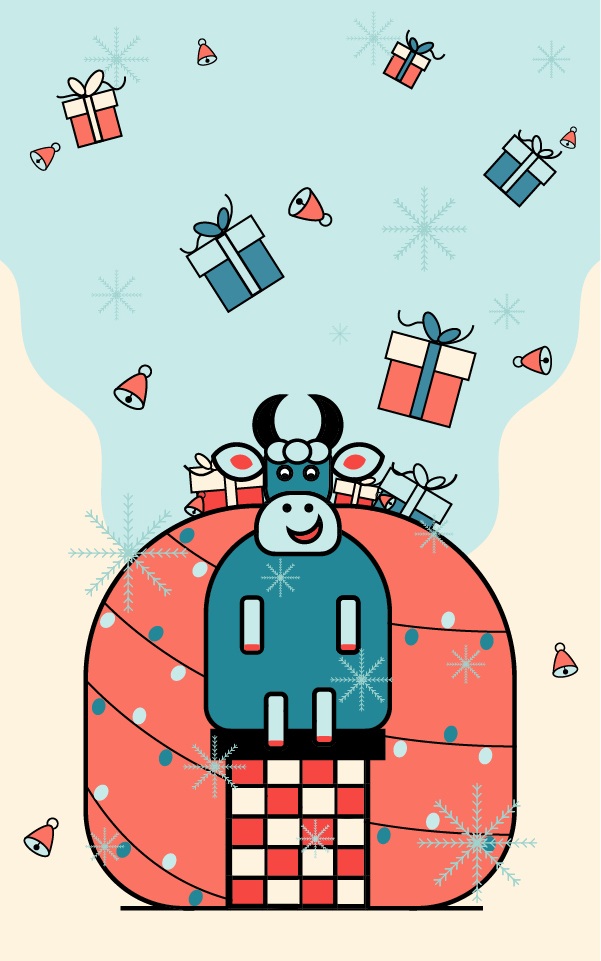 Christmas Illustration - Blue Christmas Cow by Shapes Farm Christmas Illustration - Blue Christmas Cow in Illustration and Graphics Inspiration by Shapes Farm