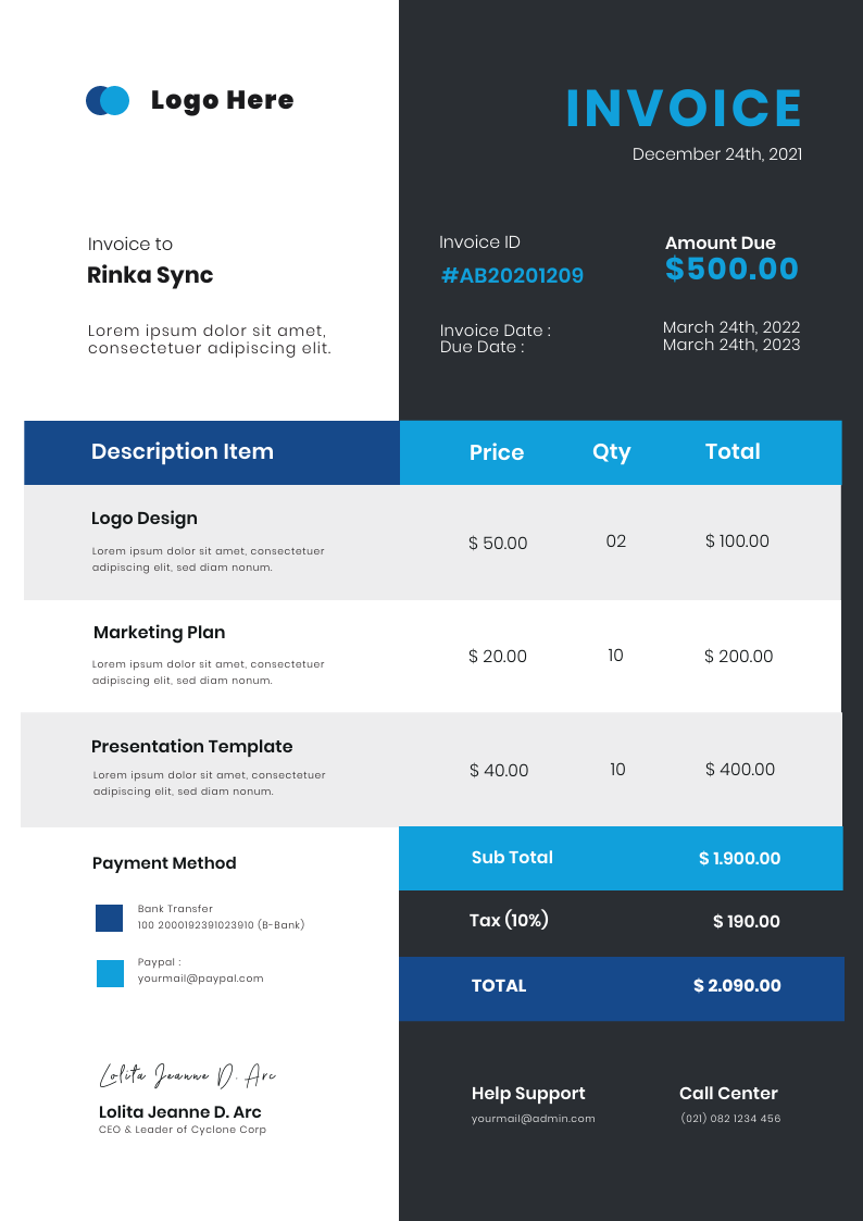 Creative Invoice in Invoice Inspiration by Parveen Khatoon