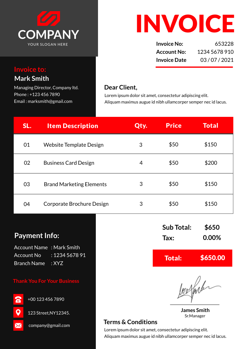 Corporate Invoice by Digvijay Patil Corporate Invoice in Invoice Inspiration by Digvijay Patil