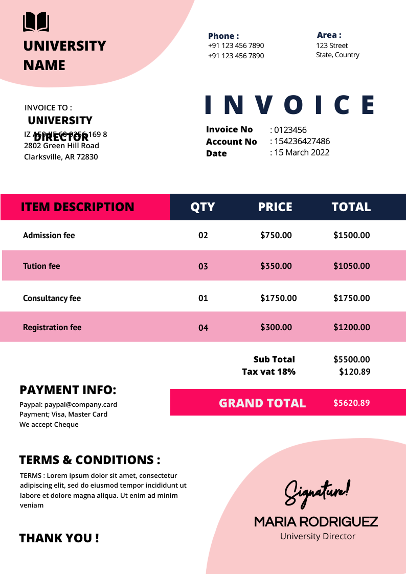 University Invoice in Invoice Inspiration by Digvijay Patil