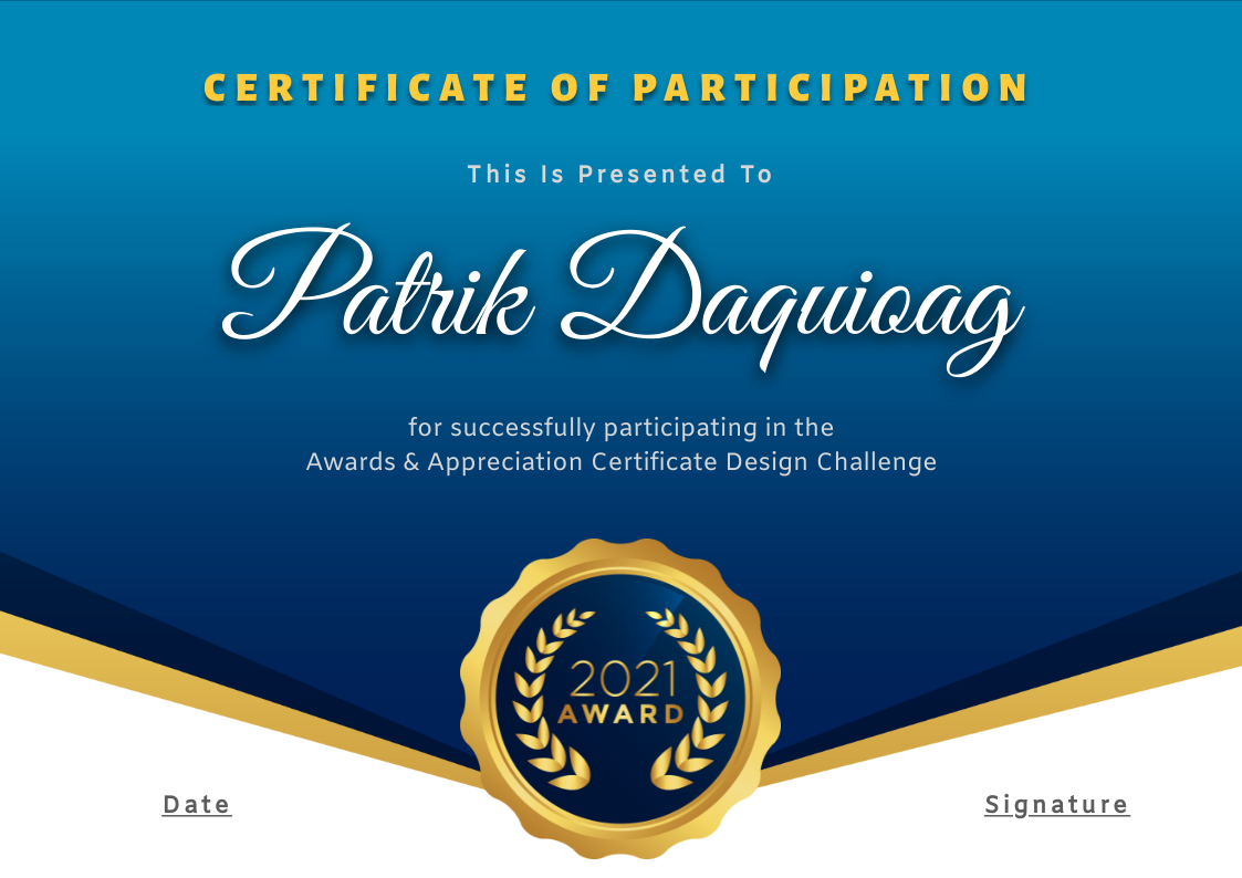 Certificate of Participation by Patrik Josef Daquioag Certificate of Participation in Certificate Inspiration by Patrik Josef Daquioag
