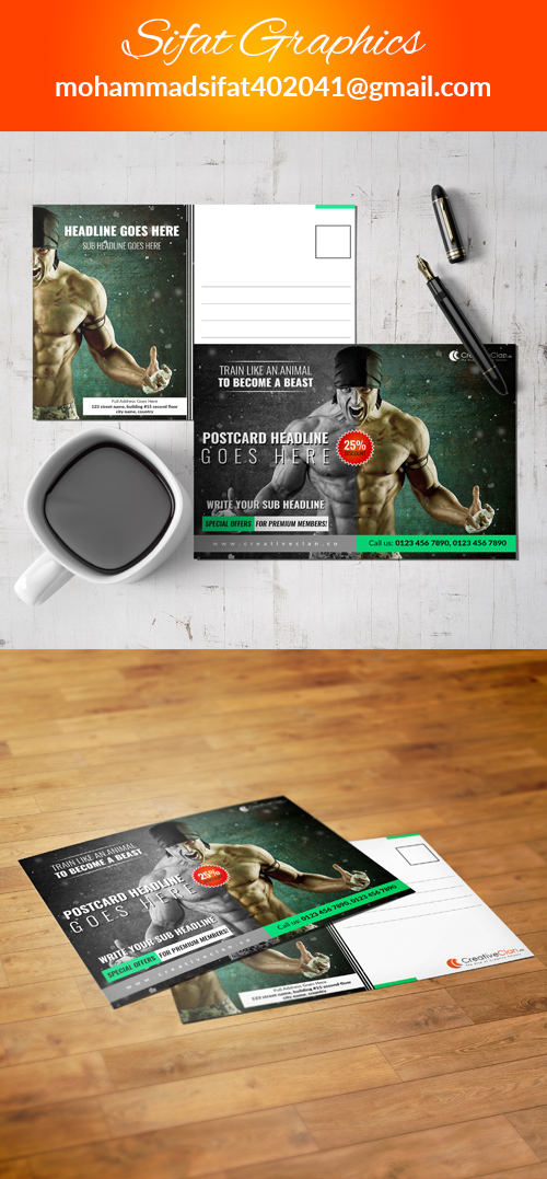 Gym Postcard by Mohammad Sifat Gym Postcard in Postcard design Inspiration by Mohammad Sifat