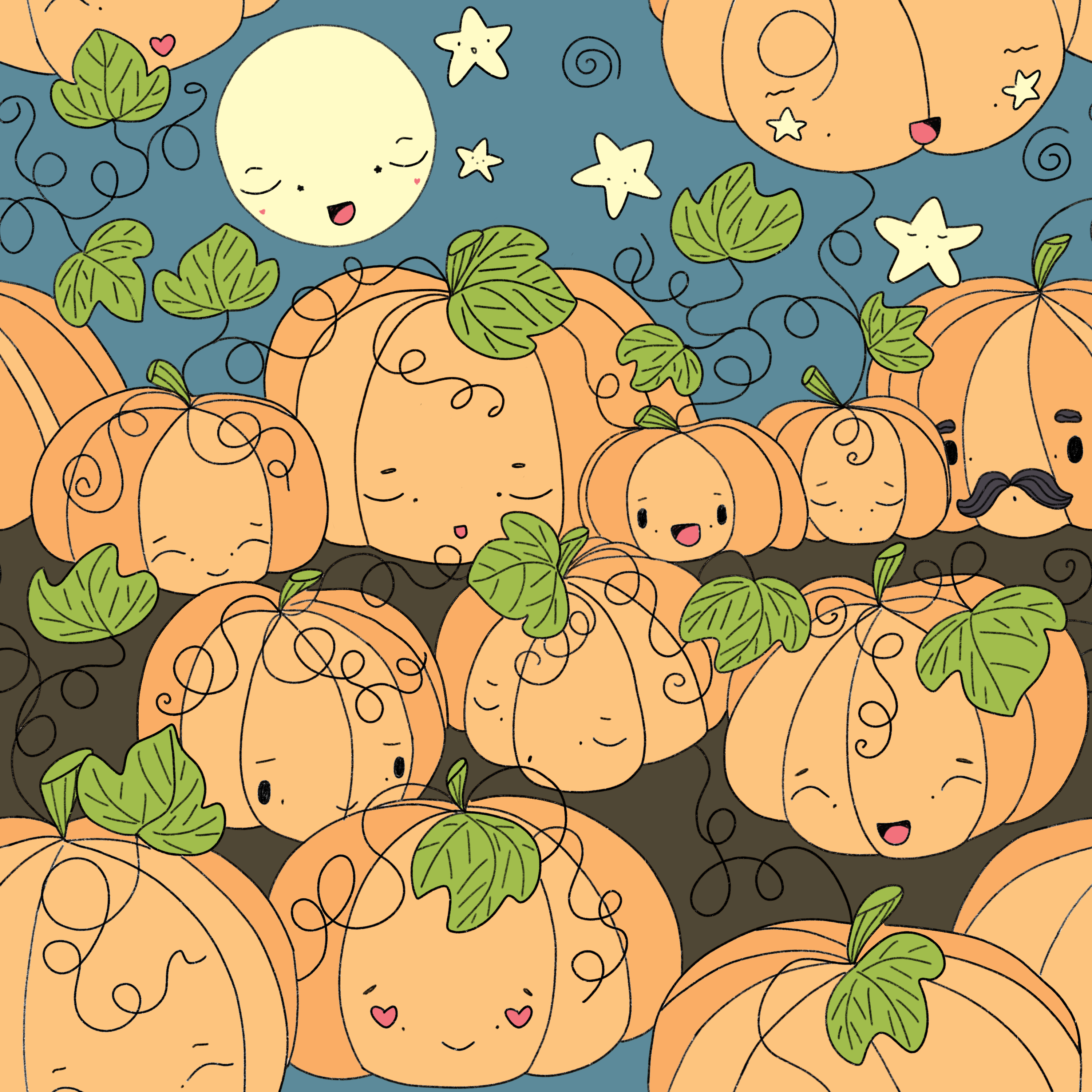 Cute pumpkin's landscape. Seamless pattern by Olga Bortniak Cute pumpkin's landscape. Seamless pattern in Drawing Inspiration by Olga Bortniak