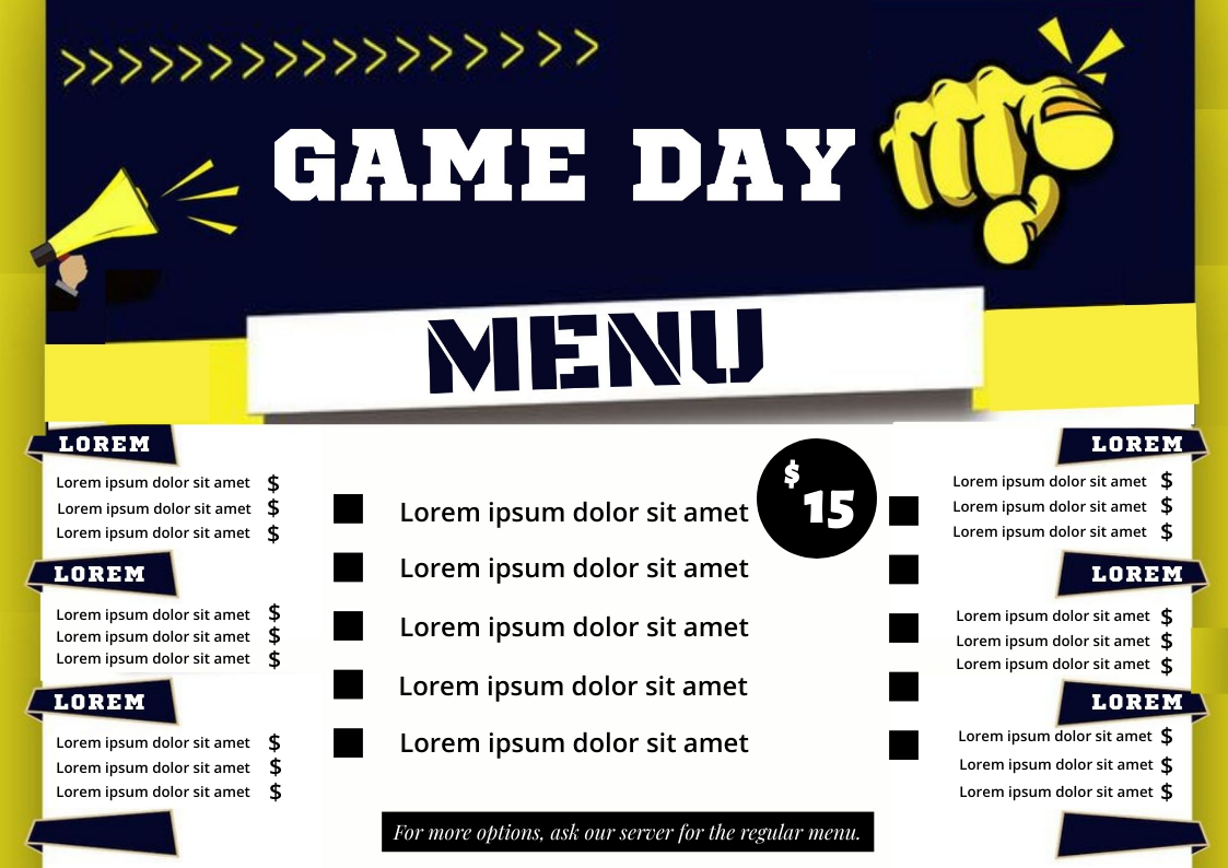 GAME DAY BUFFET in Menu (Landscape) Inspiration by Sreyashi Adhikary