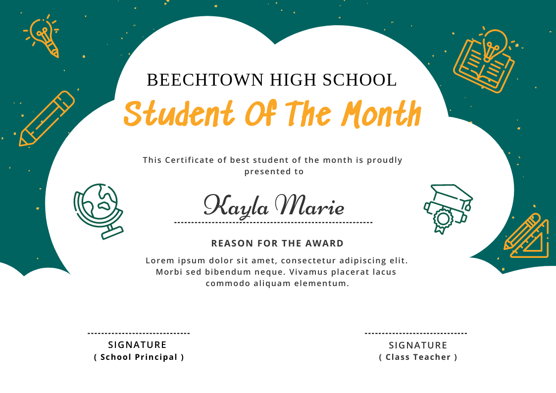 Student Of The Month Award Certificate by Graphinir Student Of The Month Award Certificate in Certificate Inspiration by Graphinir
