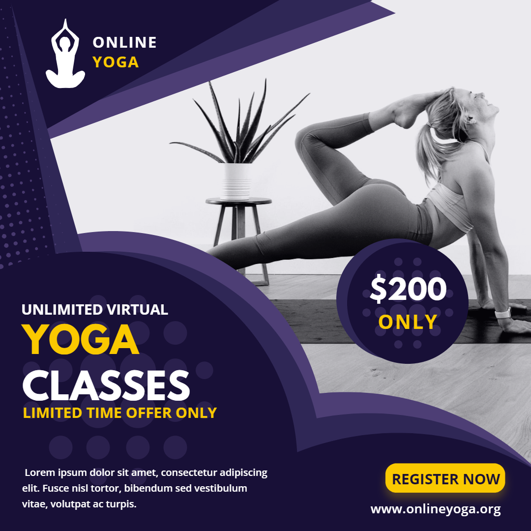 Unlimited Virtual Yoga Classes by Graphinir Unlimited Virtual Yoga Classes in Instagram Post Design Inspiration by Graphinir