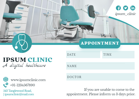 Ipsum Clinic Appointment Card in Card Inspiration by Graphinir